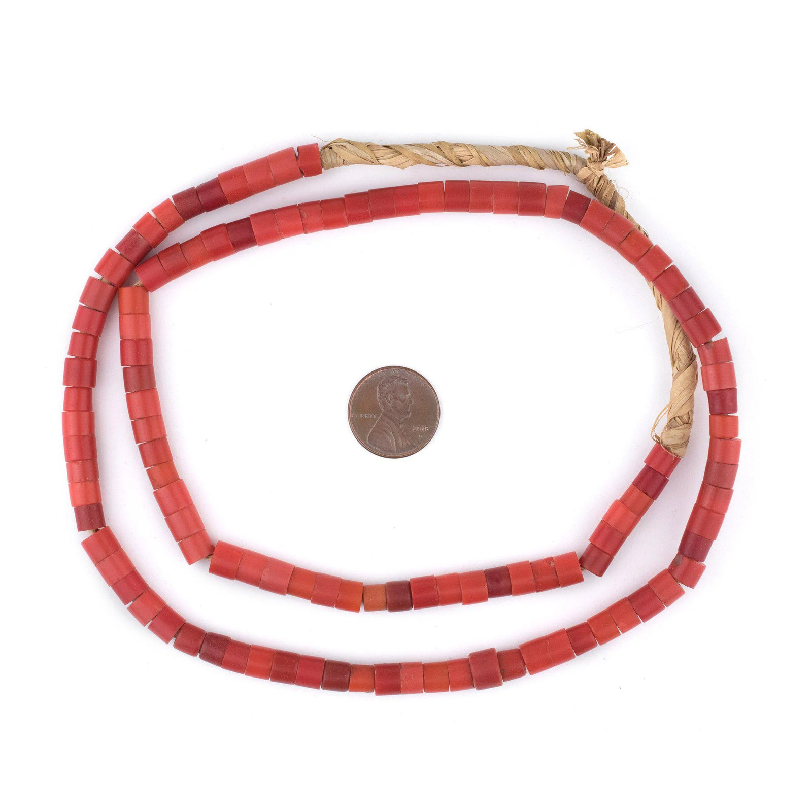 Vintage Czech Red Cylinder Beads 6mm Nigeria African Glass Large Hole Handmade