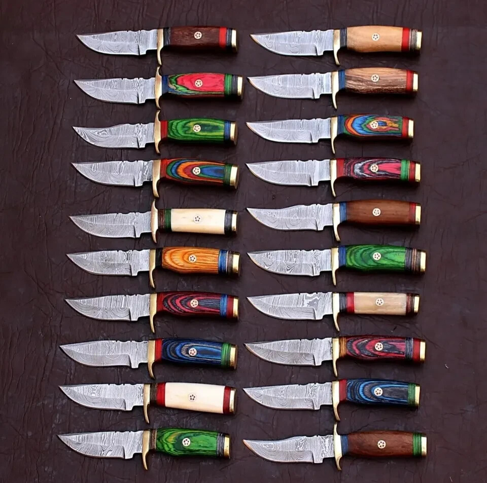 LOT OF 20 6" CUSTOM HANDMADE DAMASCUS STEEL MIX HUNTING SKINNER KNIFE