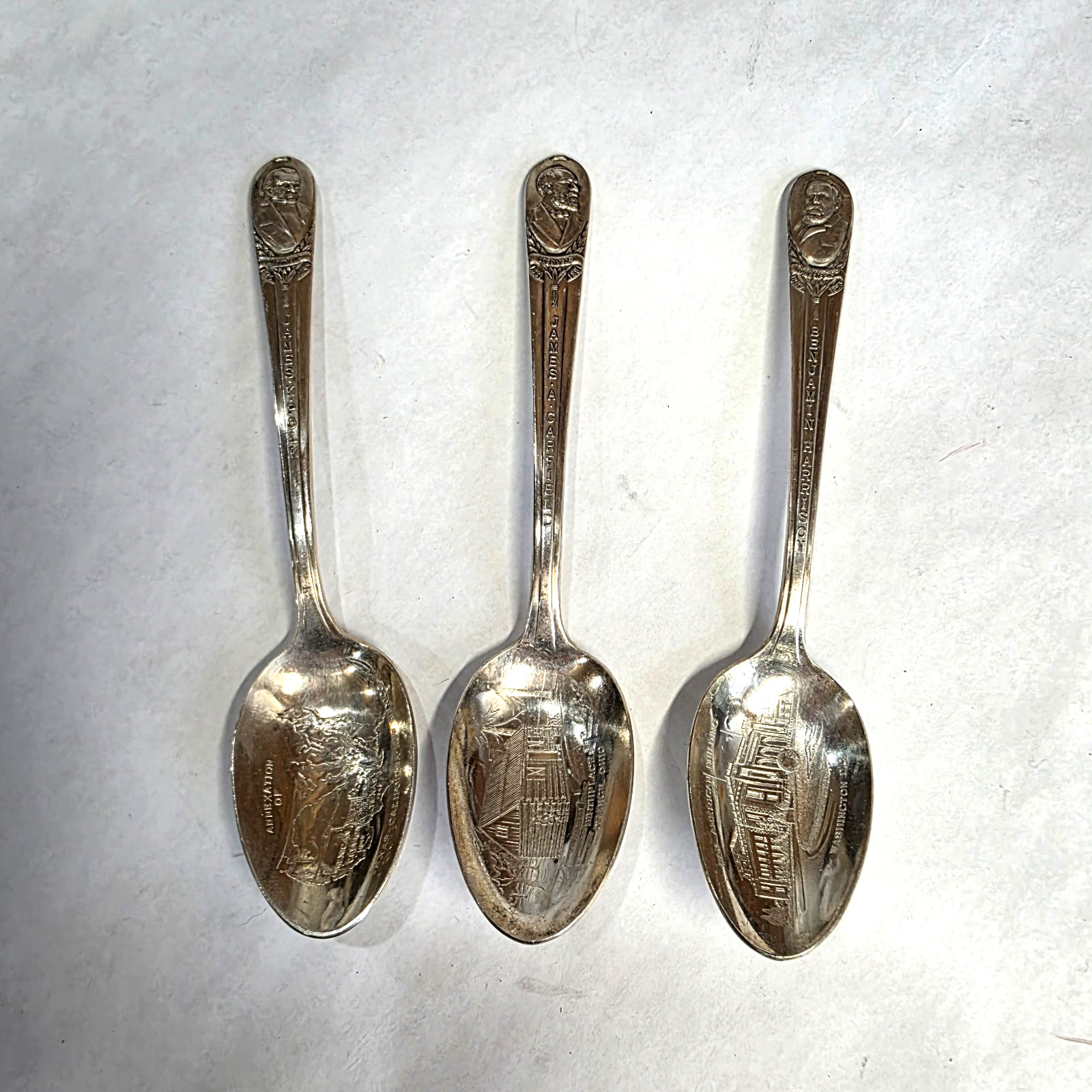 Vtg Silver Plated Presidential Spoons Wm Roger's Lot Of 3 Harrison Polk Garfield