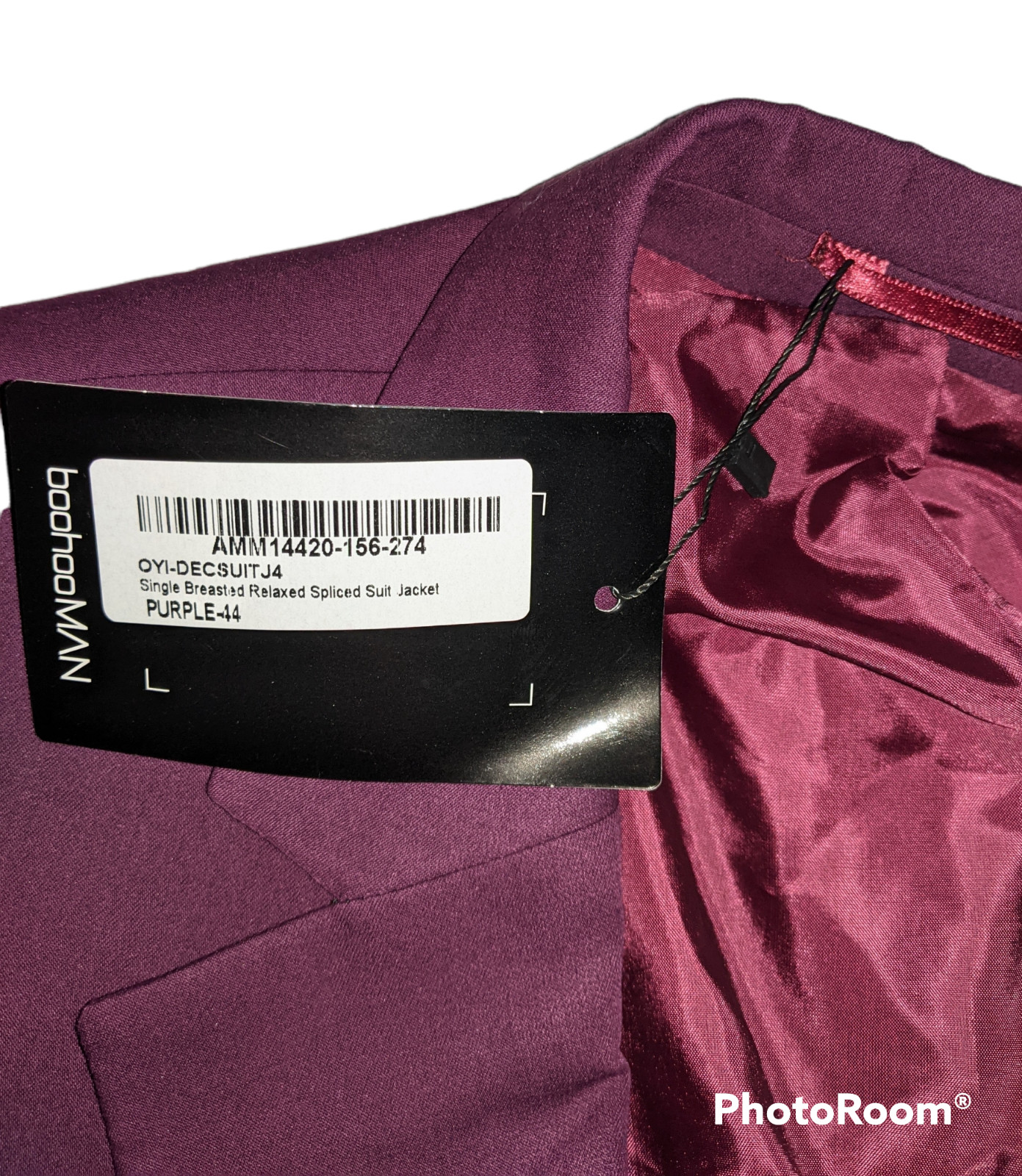 BoohooMAN Single Breasted Blazer Purple Contrast Relaxed Jacket Mens Sz 44 -NEW