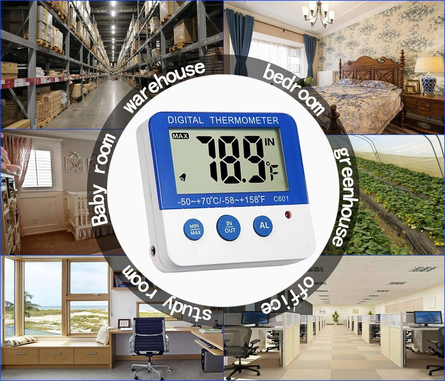 Digital Fridge Freezer Thermometer With Temperature Warning Alarm Max Min ℃/℉