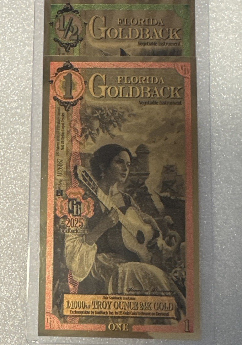 GOLD - [Lot of 2 ALPHA] Florida 1/2 Goldback & Florida 1 Goldback