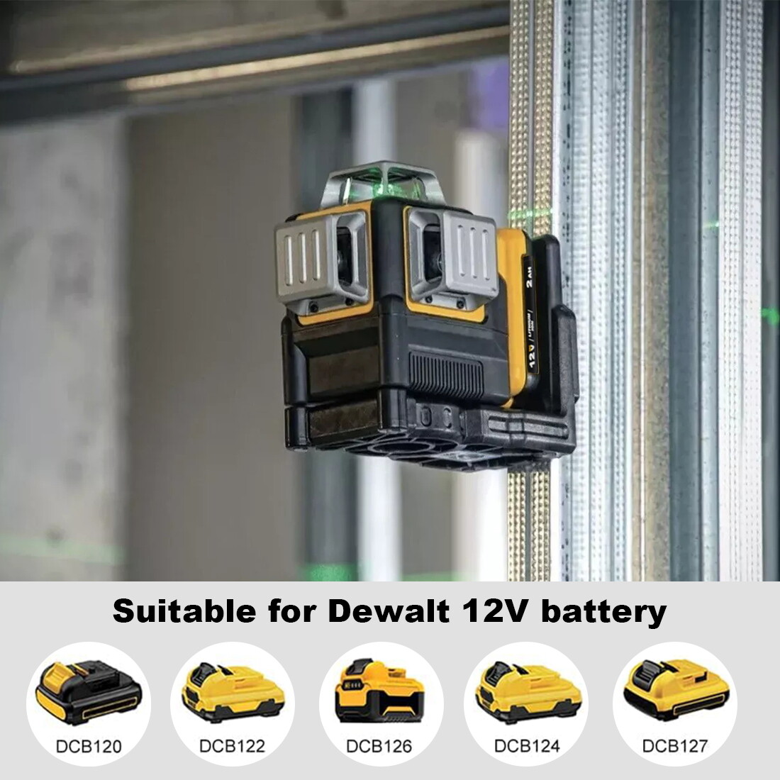 12V 360° Green Laser Level 12Line Vertical/Horizontal Outdoor for Dewalt Battery