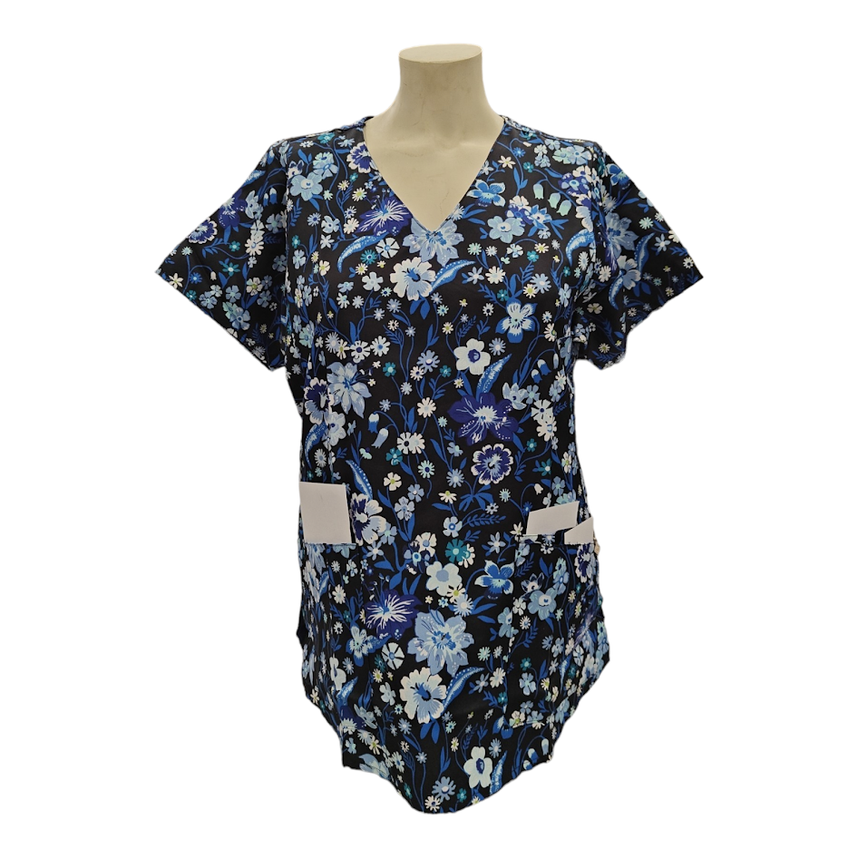 Vera Bradley Halo V6117 MGB Moonlight Garden Black V-Neck Print Scrub Top