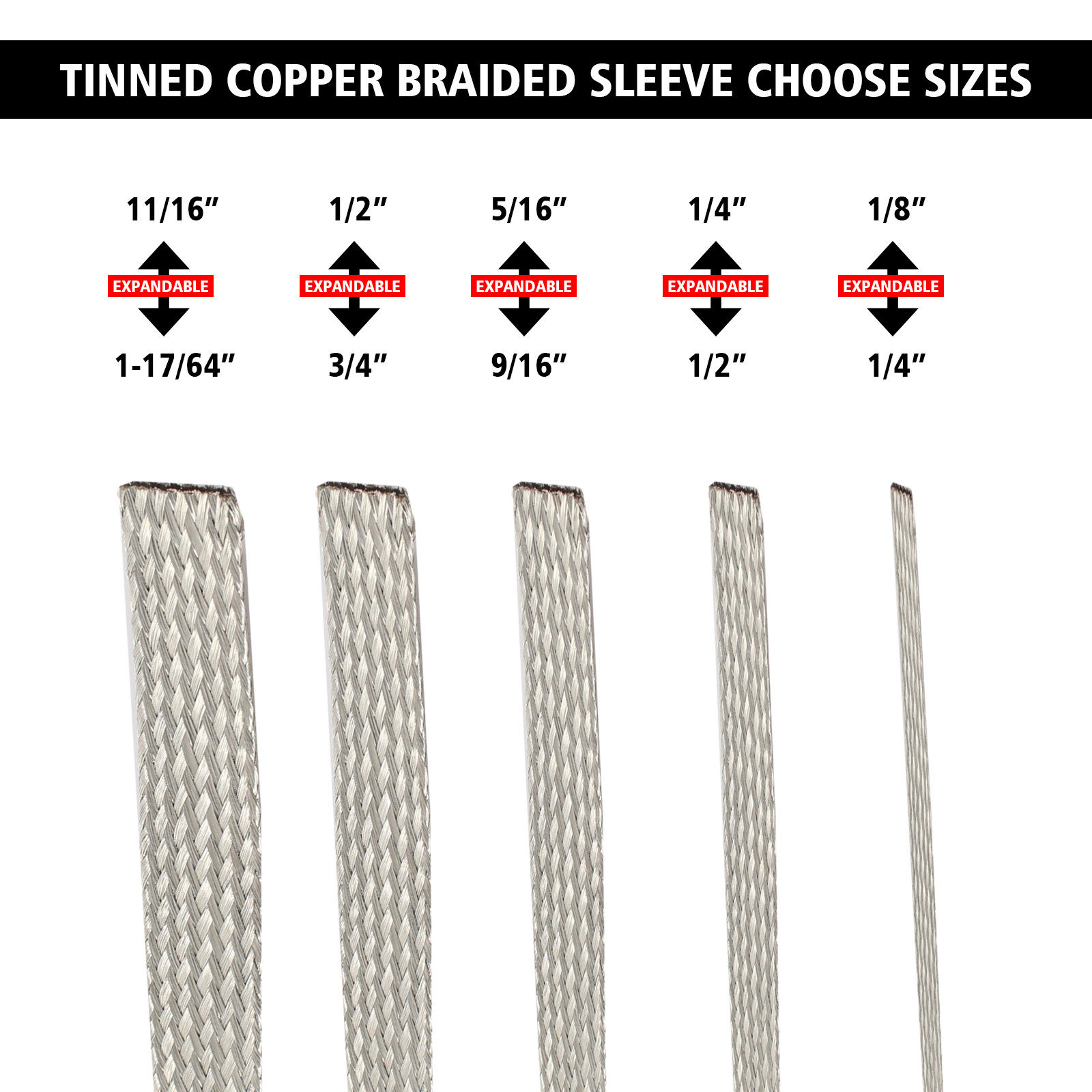 EMI RFI ESD Shielding Wire Sheathing Cable Sleeve Metal Mesh 19'&50' Length Lot