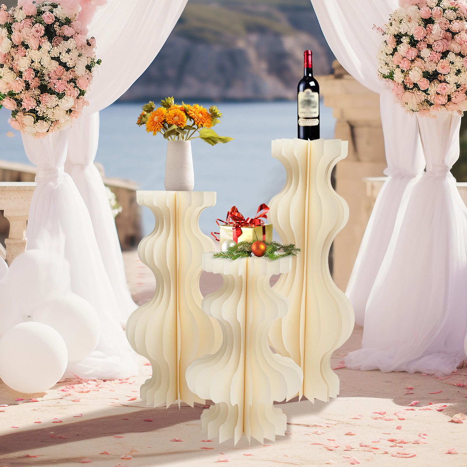 3pcs Foldable Cardboard Centerpiece Display Vase-shape Display for Wedding Party