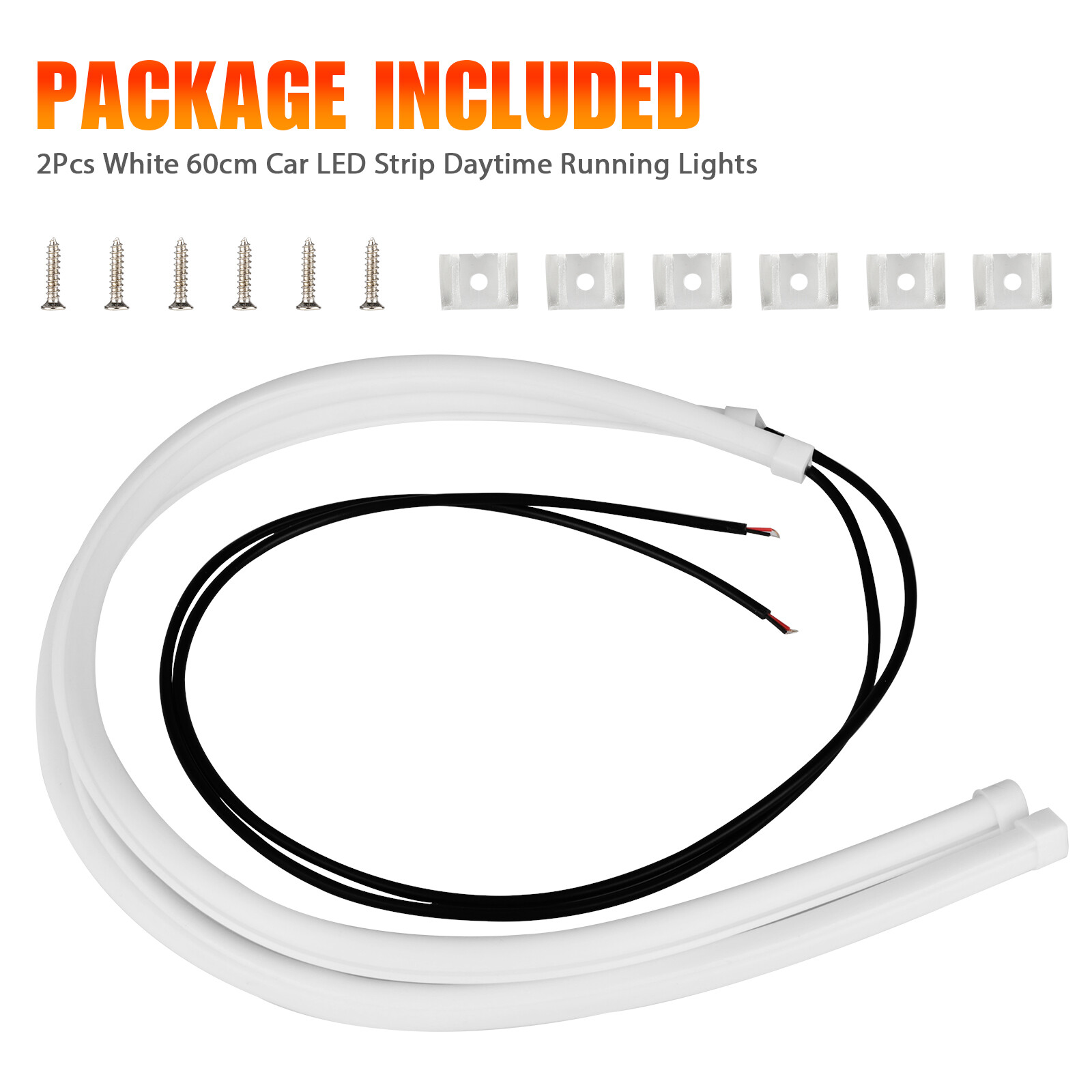 2X White 60cm Flexible Tube LED Strip Daytime Runnning DRL Light Headlight Lamp