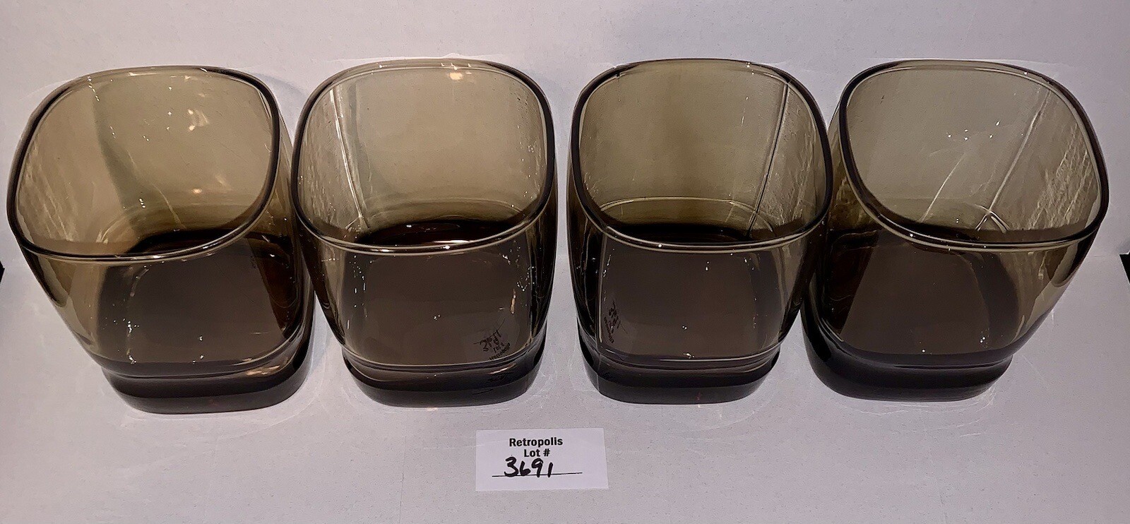 4 LIBBEY Carrington Glasses Tawny Brown Square Bottom Whiskey Rocks