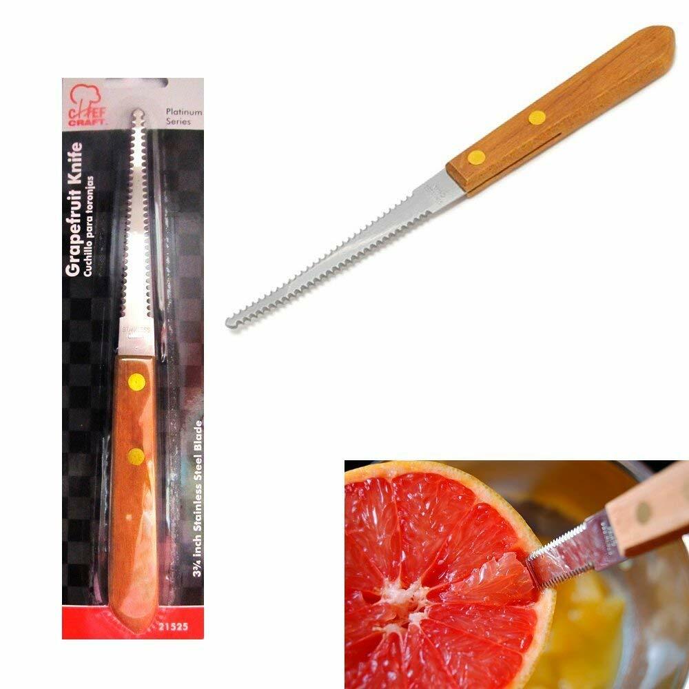 Set of 2 Grapefruit Spoons and 1 Grapefruit Knife Stainless Steel Serrated Ed...