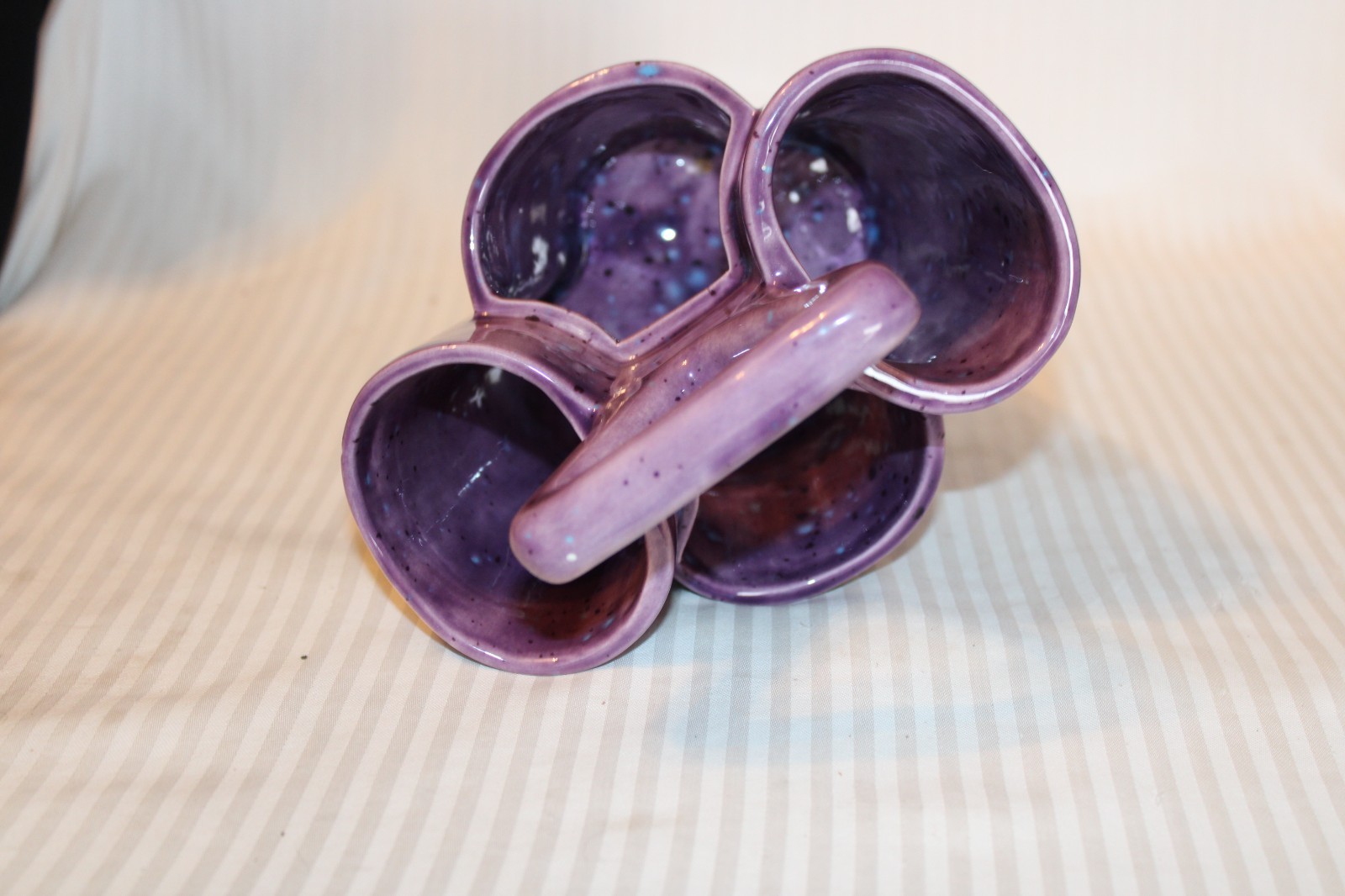 Vintage Splatter Purple Paint Ceramic Pen Artists Brush Holder Caddy 4 hole