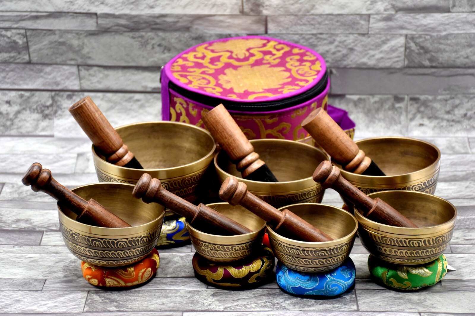Natural Singing Bowl Set of 7-Tibetan Singing Bowl Set-Chakras Healing Set of 7