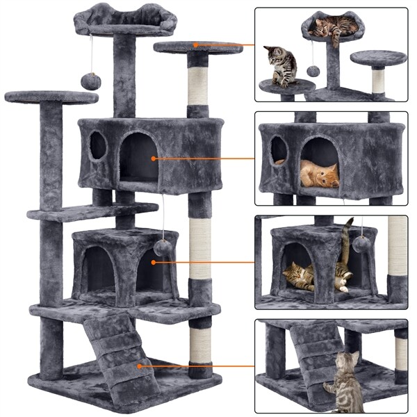 54in Cat Tree Tower Condo with Scratching Post for Kittens Pet House Furniture