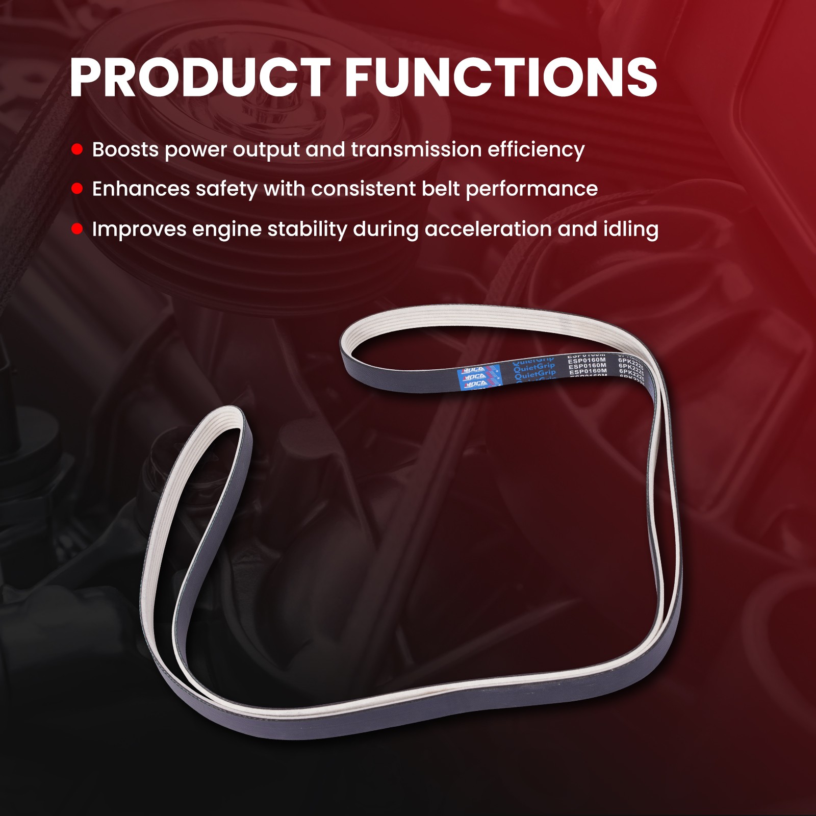 Fabric Faced Serpentine Belt 6PK2225 for Chevrolet Dodge Ford GMC Jeep Mazda