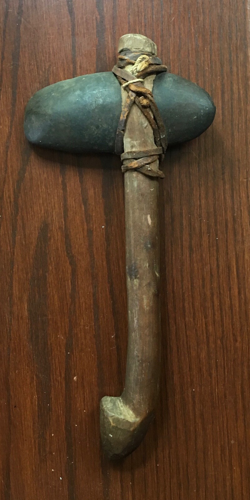 Antique Primitive Stone Axe / War Club Leather Tied Wood Handle American Indian?