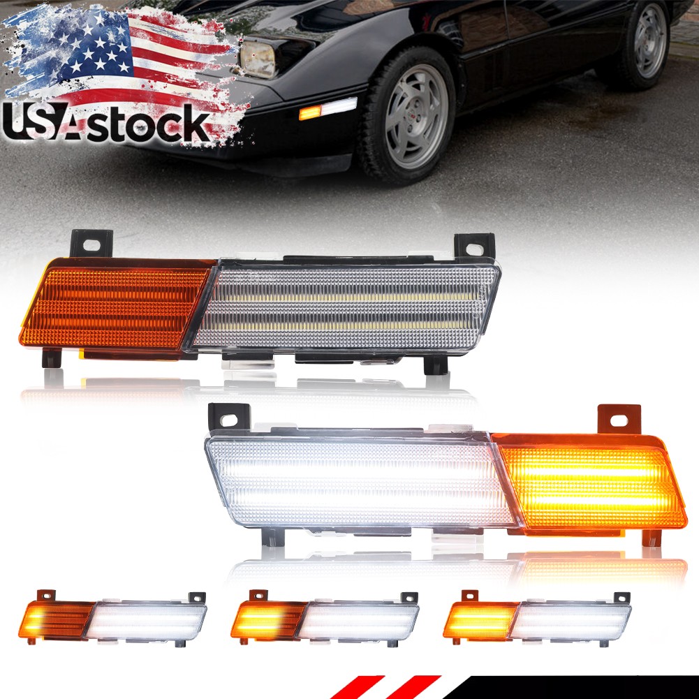 2X Amber Dynamic LED Front Turn Signal Side Marker Lights For 84-87 Corvette C4