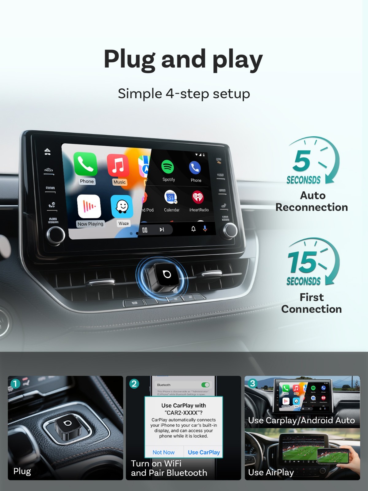 Ottocast 2026 Mini Cube 3IN1 Wireless Carplay & Android Auto & Mirroring Airplay
