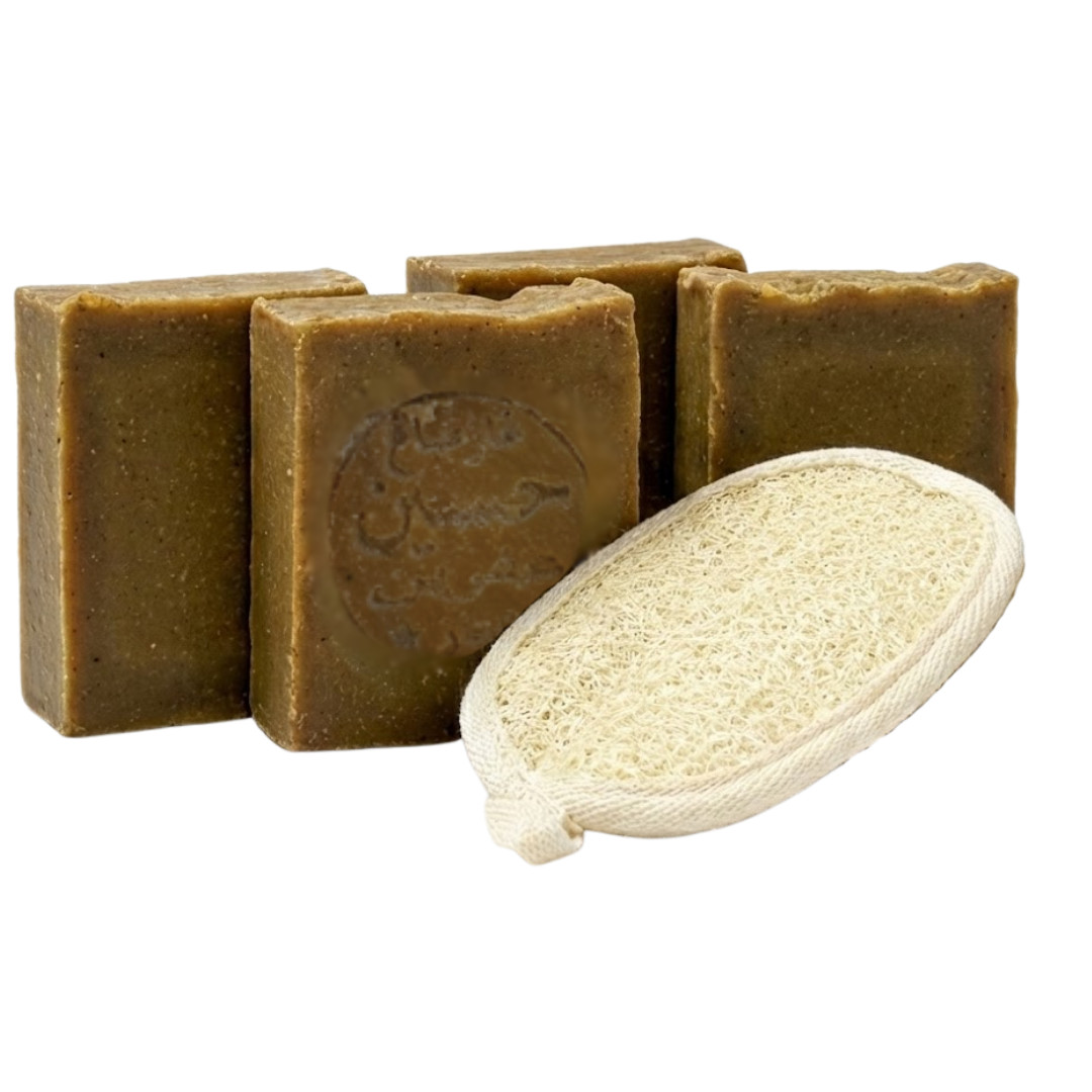 Alepo Soap Handmade Natural Ancient Olive & Laurel Oil Body Loofah 4 Bars Vegan