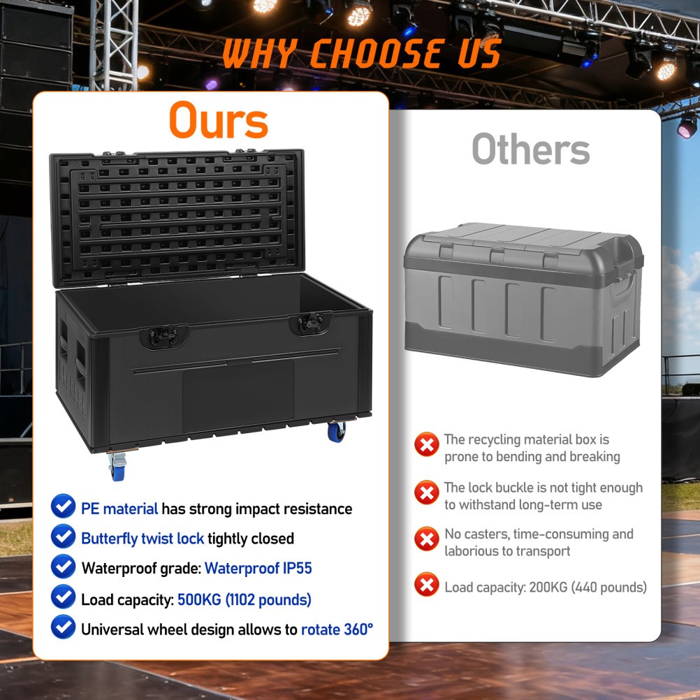 44"x22"x25" Cable Trunk Road Case with Wheels Professional Stackable Road Case