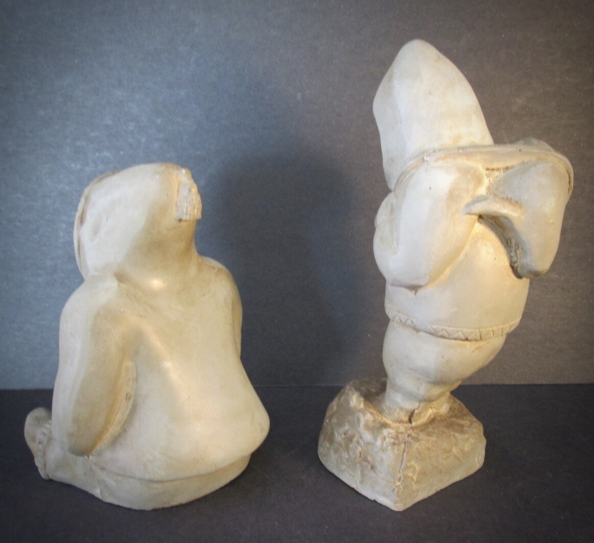 Rare Pair! ESKIMO COUPLE by Woody Mfg. Inc., Canada With Hunted Salmon and Seal!