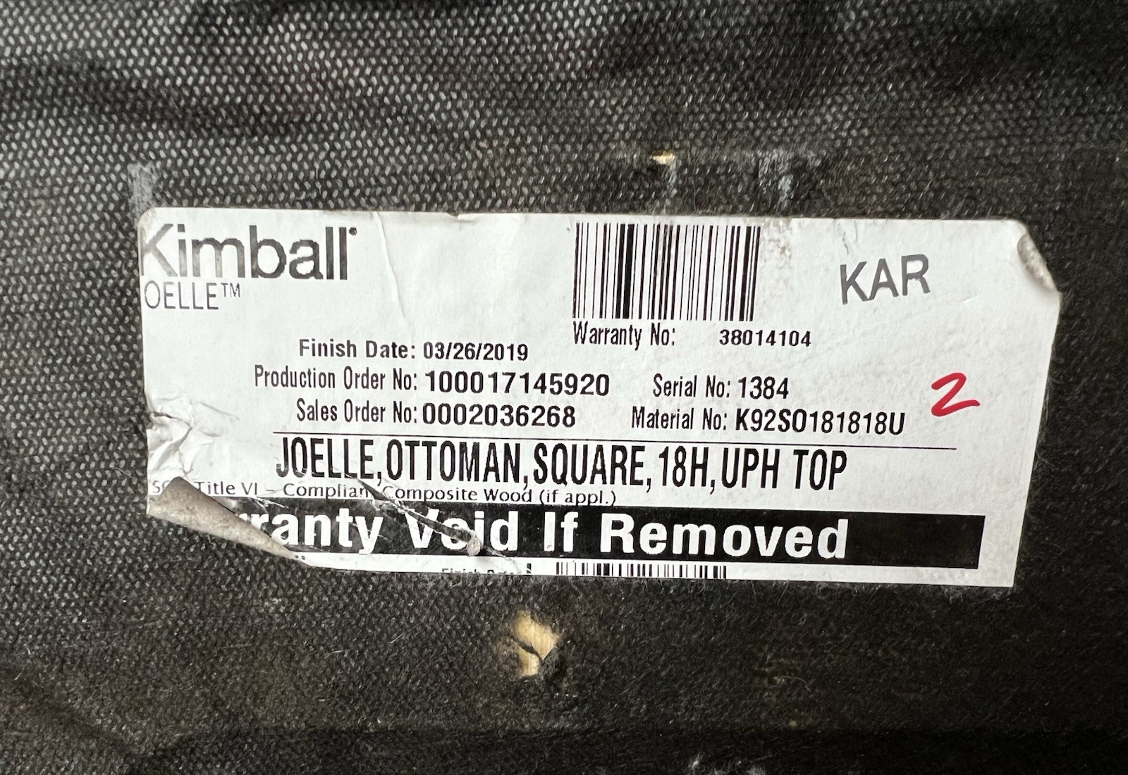 New Joelle Kimball RED Square Upholstered Top Ottoman 18” Made in USA