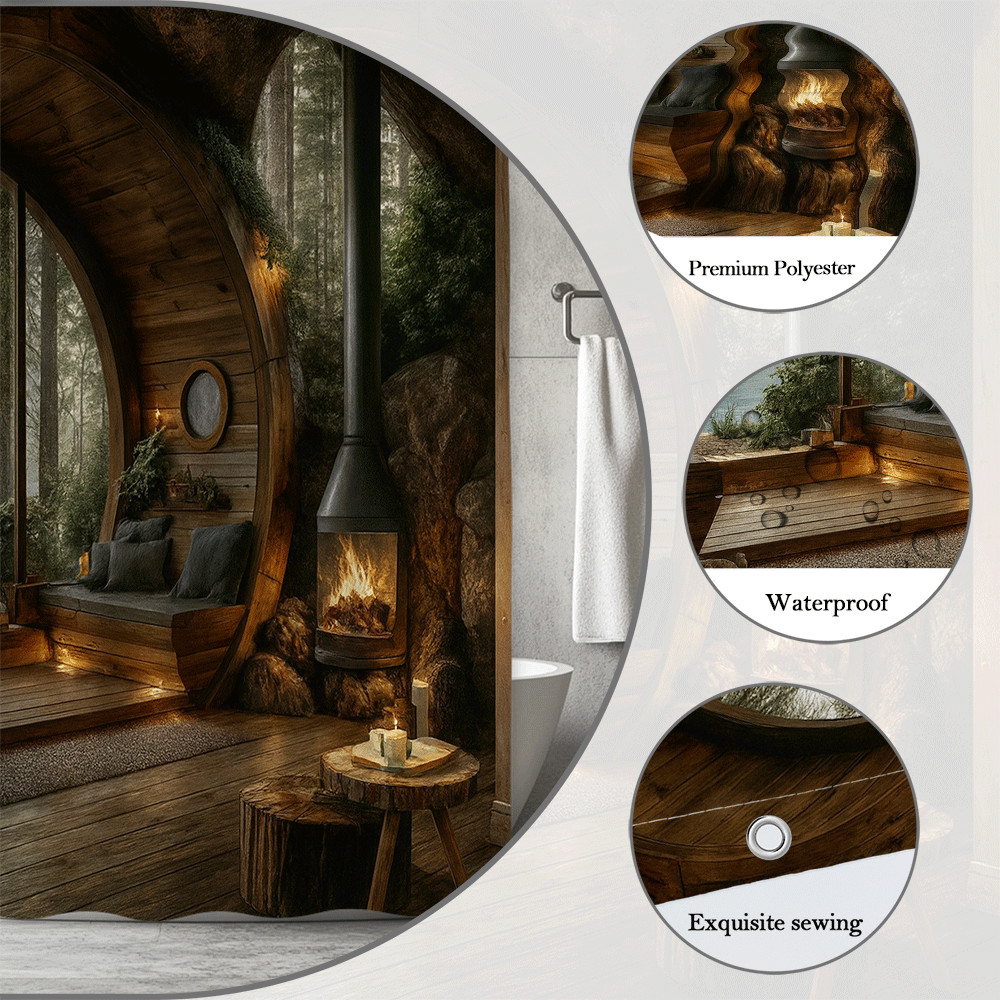 Rustic Cabin Shower Curtain - Nature-Inspired Forest Retreat