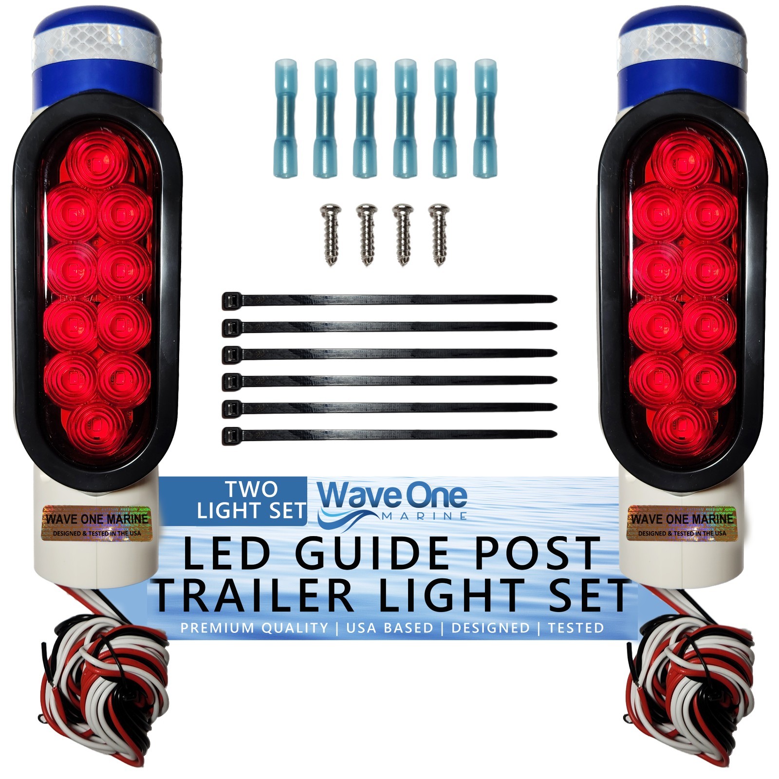 Wave One Marine | Boat Trailer Guide Post LED Pole Light Set, (DOT SAE APPROVED)