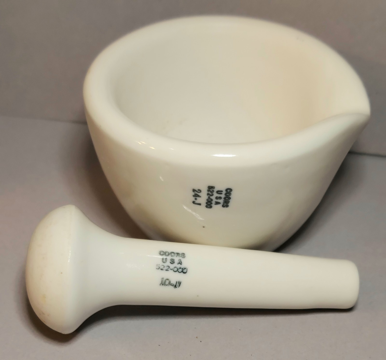 Vintage Small Coors USA Heavy White Porcelain Mortar & Pestle Lab Pharmacy