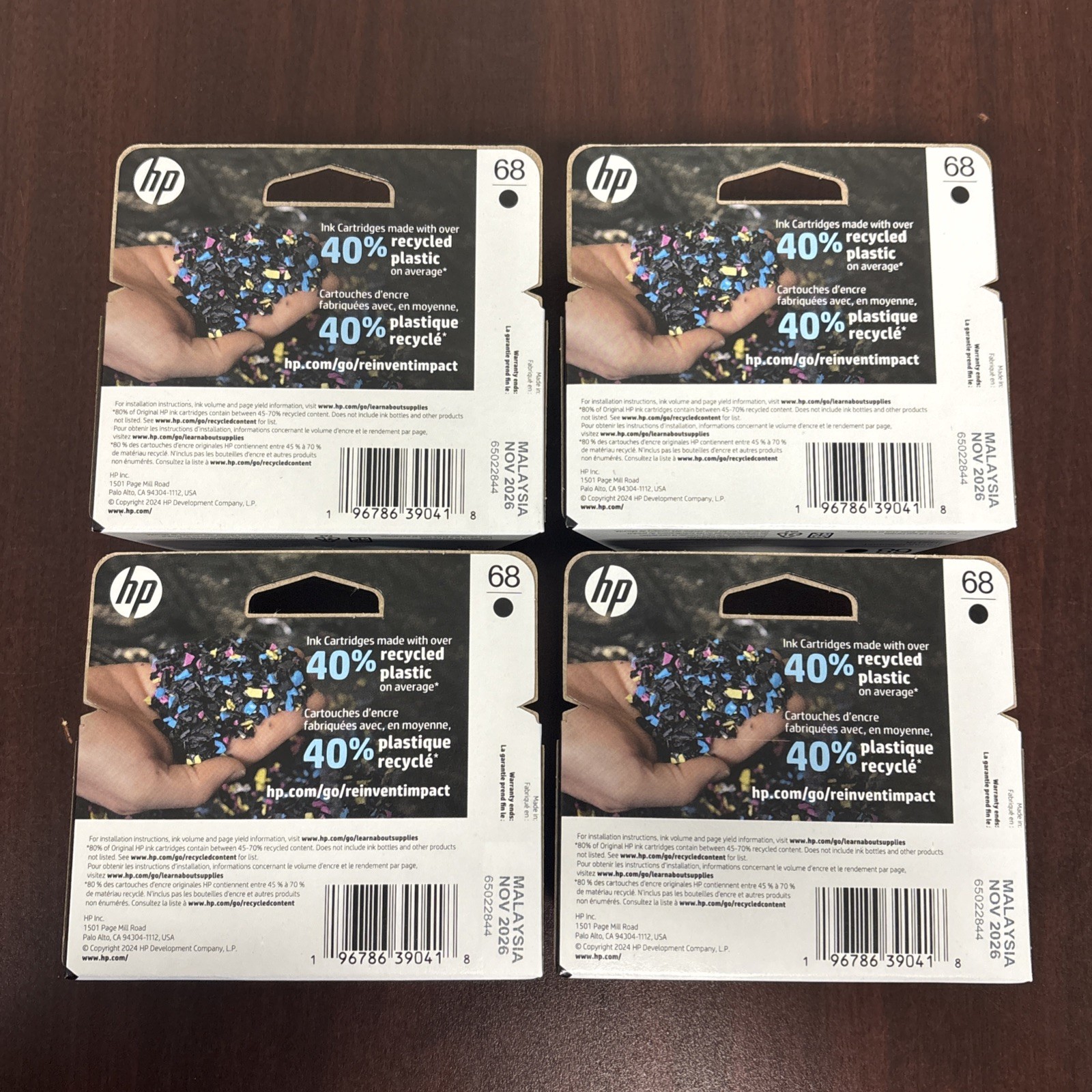 4 Pack - HP 68 Black Ink Cartridge 7FP21TN EXP 11/26