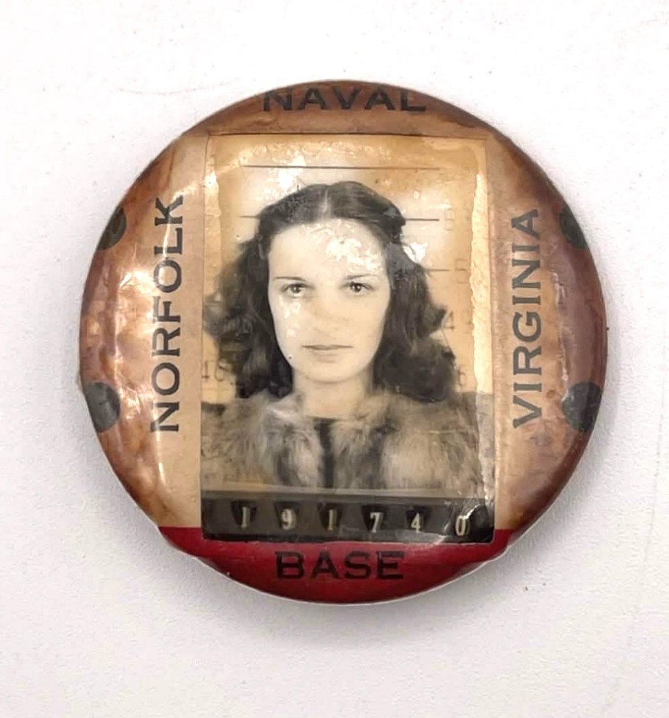 WW II US Norfolk Virginia Naval Base Female Employee Photo ID Badge Home Front
