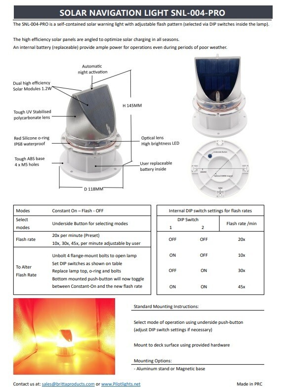 Marine Solar Warning Light - PRO WHITE LED Marine Dock Barge Safety Beacon Light