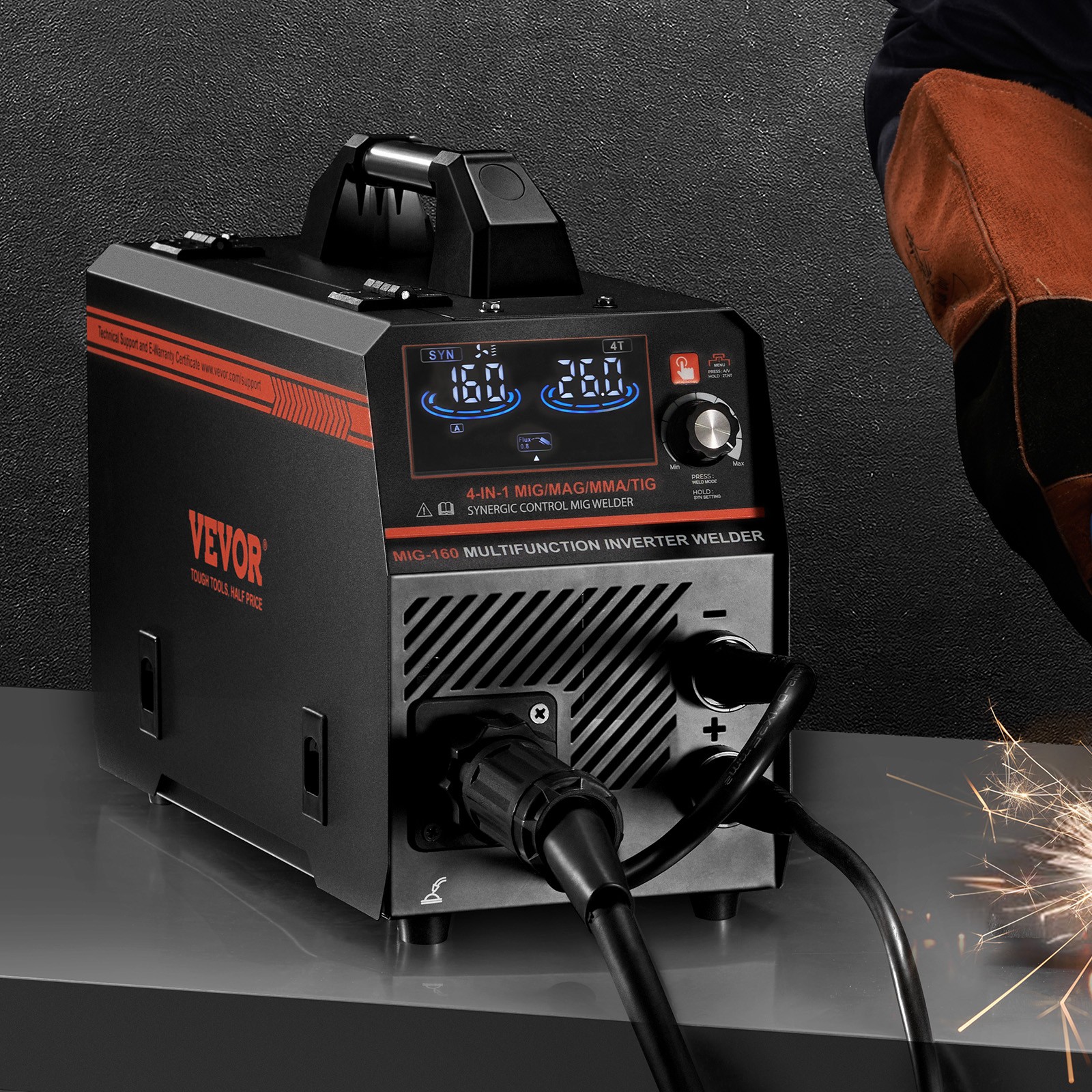 VEVOR MIG Welder 160Amp Welding Machine 4-in-1 Gas MIG/Flux Core MIG/Stick/Lift