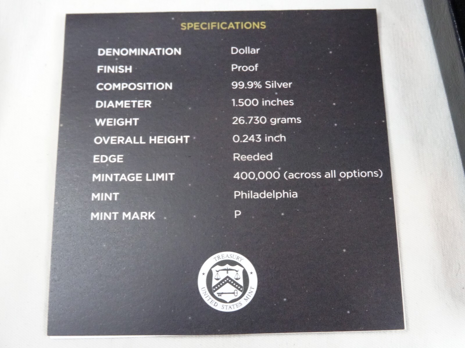 2019-P Apollo 11 Proof Silver Dollar US Mint Commemorative $1 OGP Box & COA