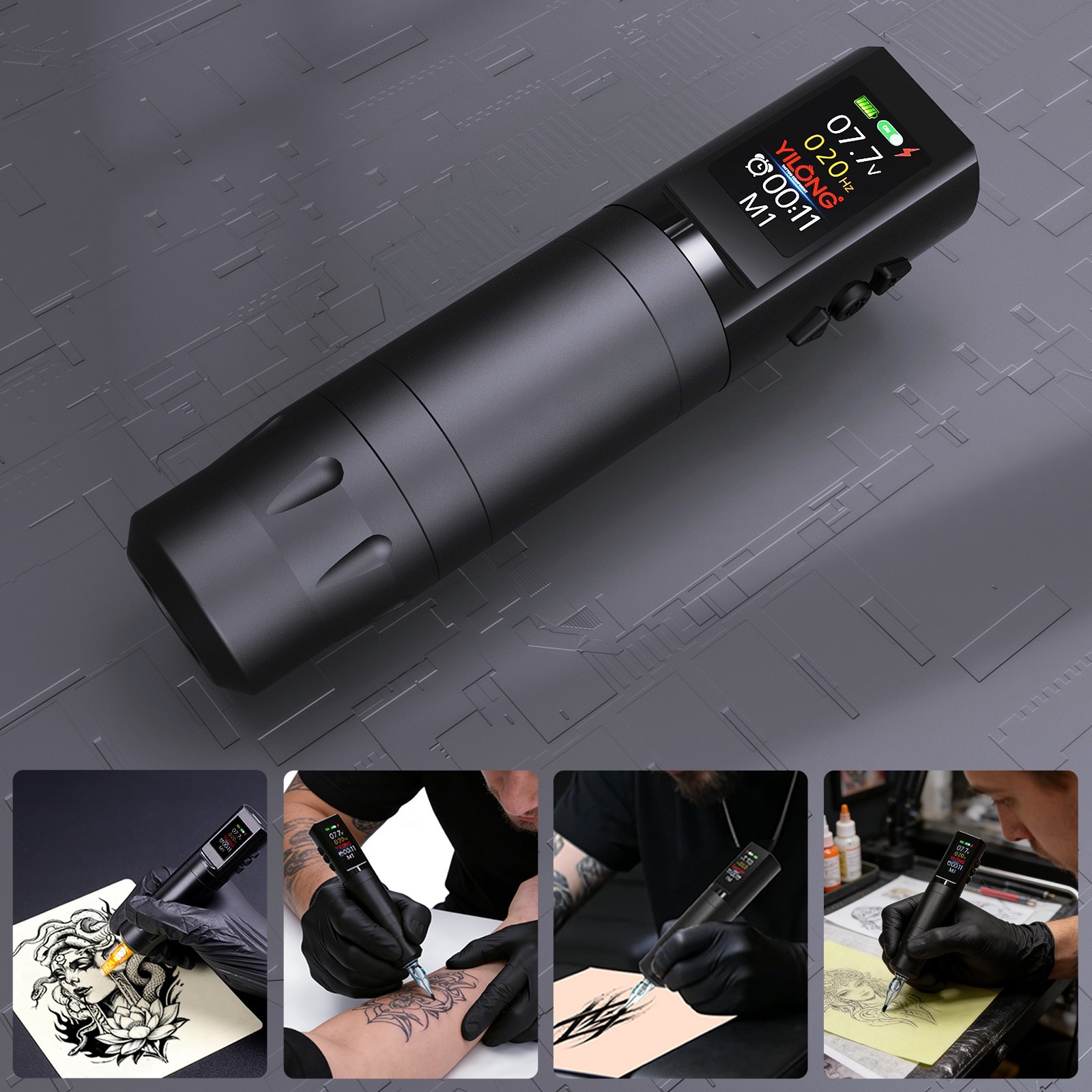 Wireless Rotary Tattoo Pen Machine Complete Kit with Ink Needles Transfer Paper