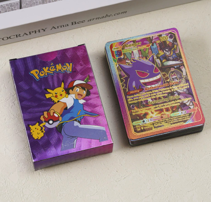 55Pcs Iridescent Foil Pokemon TCG Cards Pack Rare Charizard GX Vmax