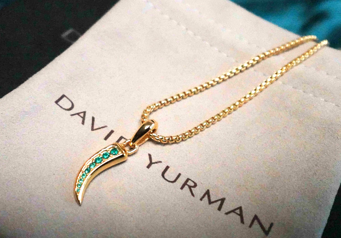 Gift/DavldYruman18K&YG Blue*Crescent Pendant Necklace 17"