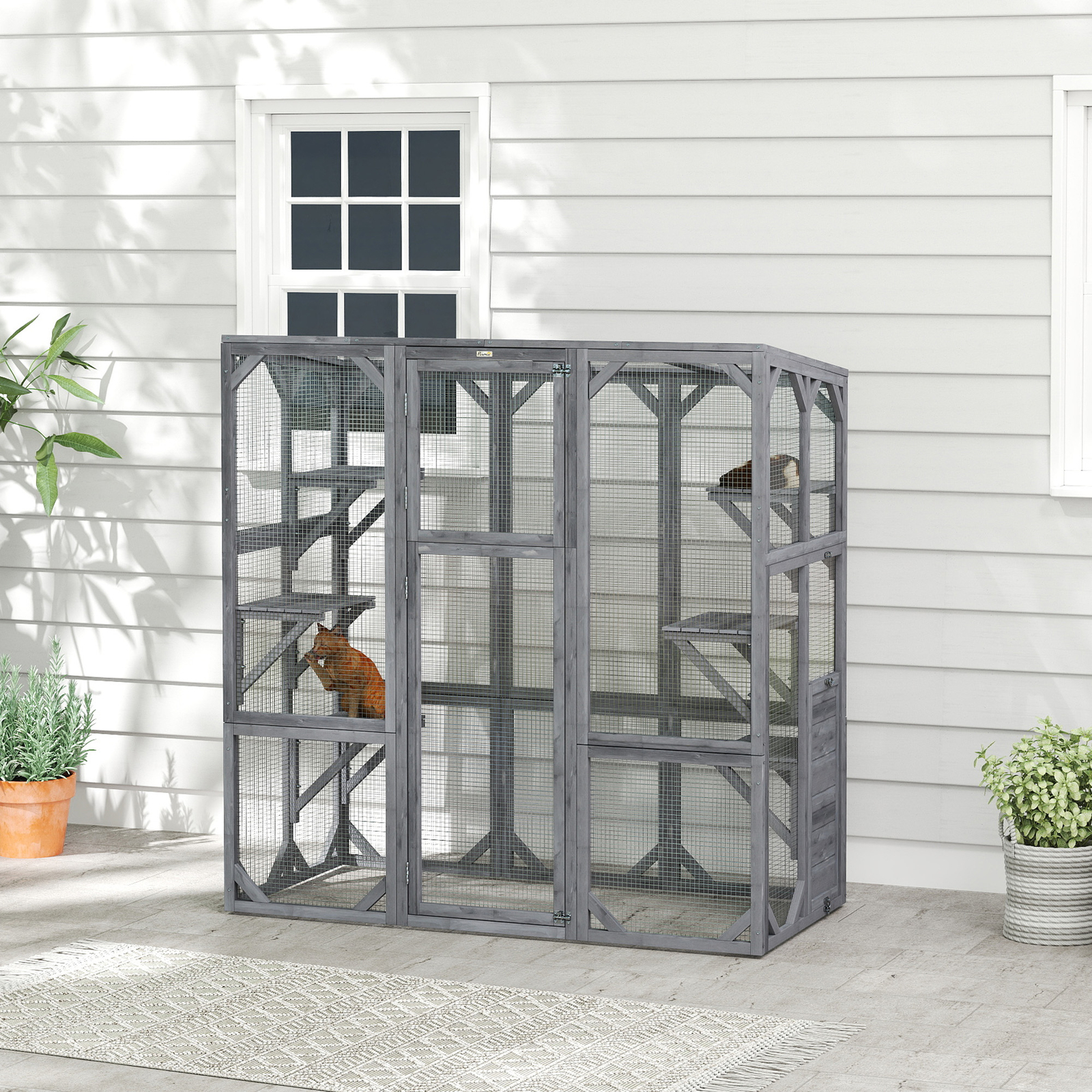PawHut Catio Outdoor Cat Enclosure for 1-3 Cats, 59" x 28" x 60", Gray
