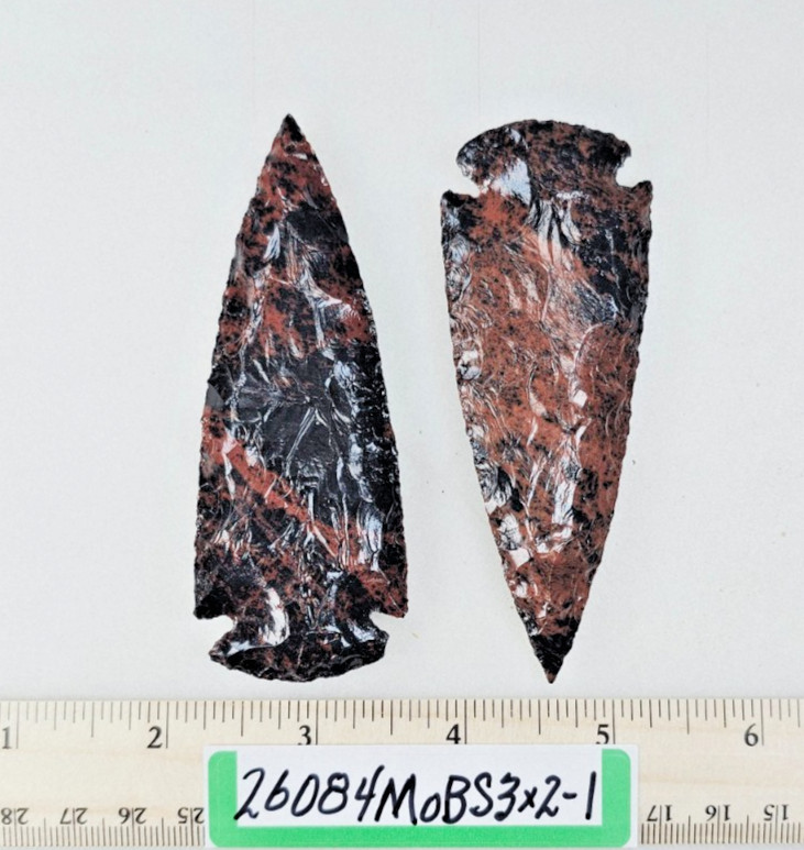 Pair of  3" Mahogany Obsidian Spearheads - Knife - Ceremonial - Hand Knapped