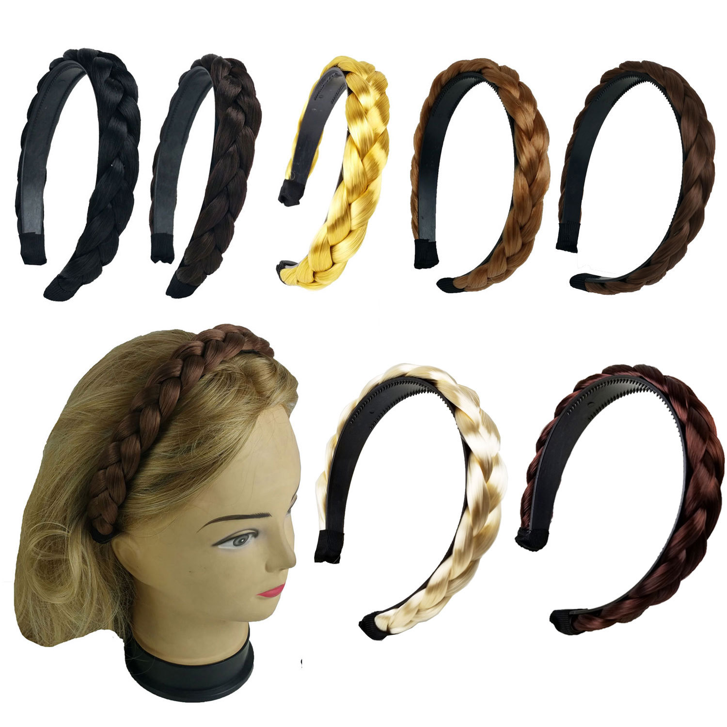 Hair Headband Braided Plaited Headband Synthetic Hairband for Women Girls