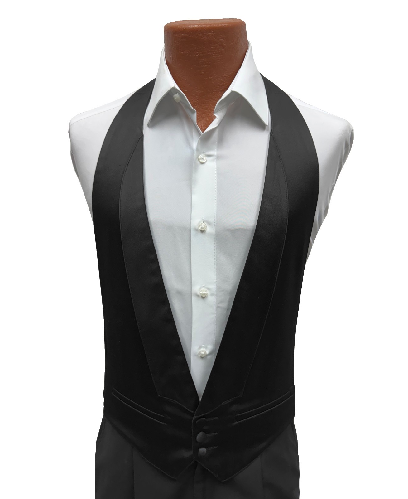 Men's Black Satin Tuxedo Vest Low Cut 3-Button Open Back Fit All(34-48 Jacket)