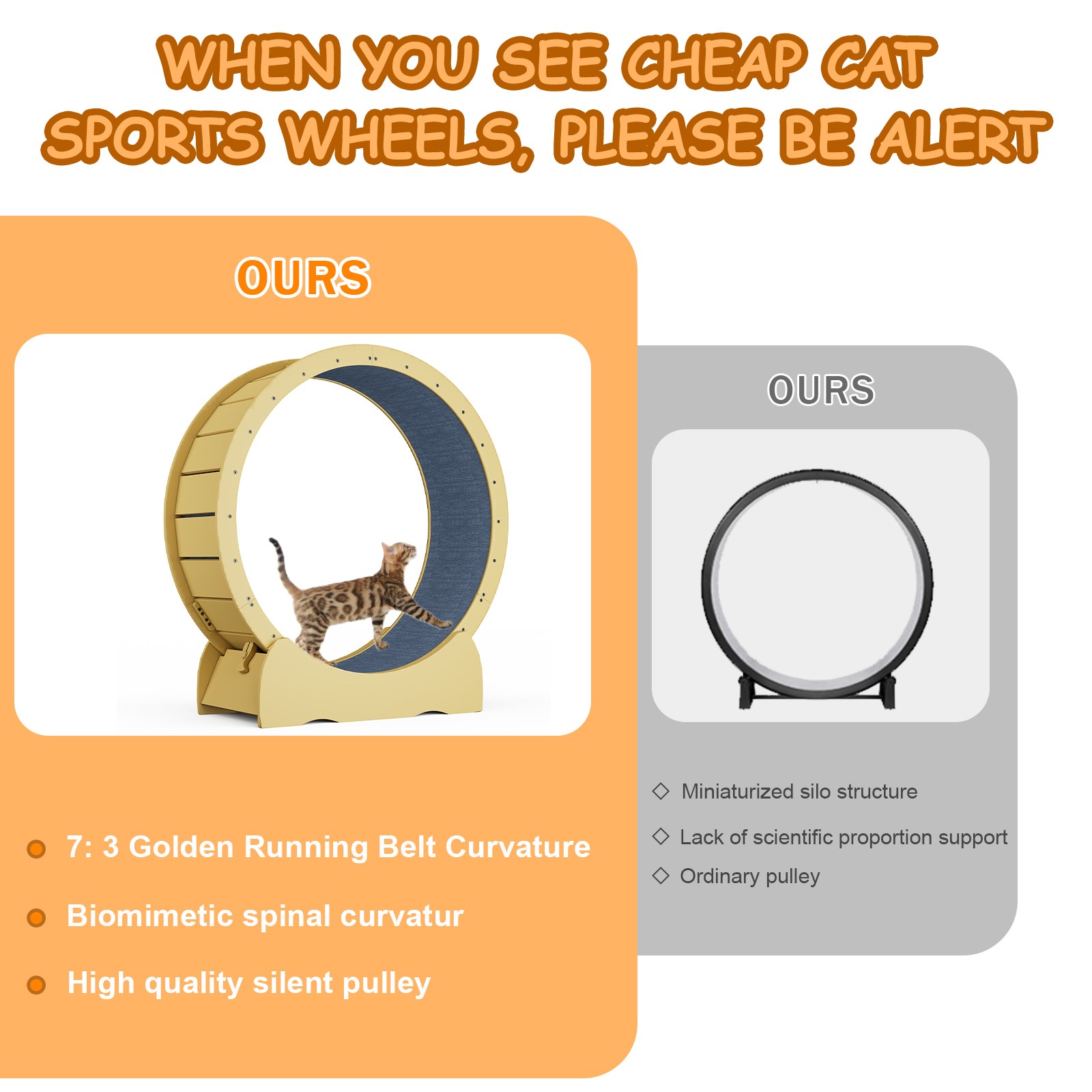 42"Cat Exercise Wheel for Indoor Cats with Detachable Carpeted Runway Solid Wood