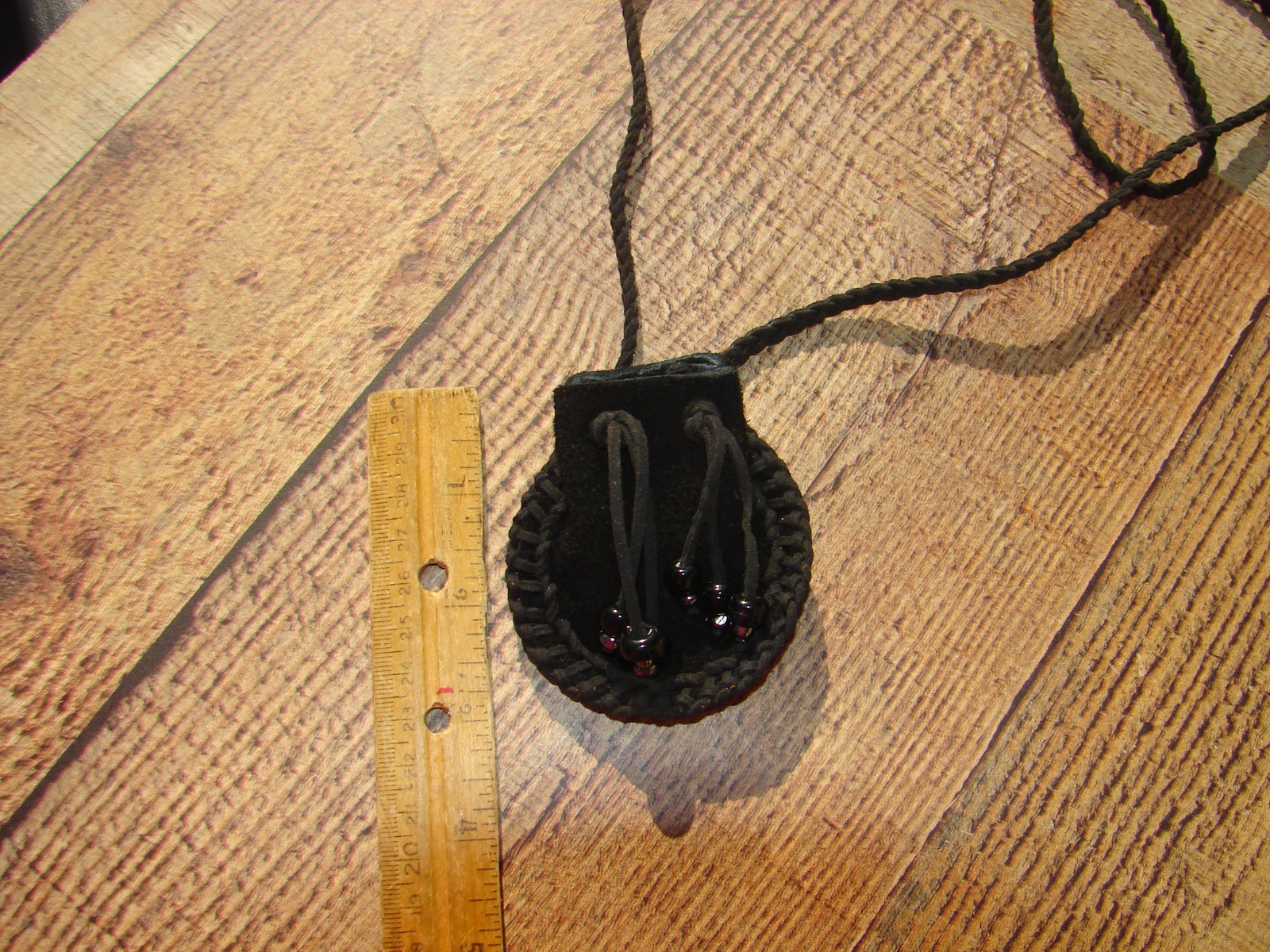 Buffalo Leather Medicine Bag, Handcrafted, Native American Necklace Pouch, 3"