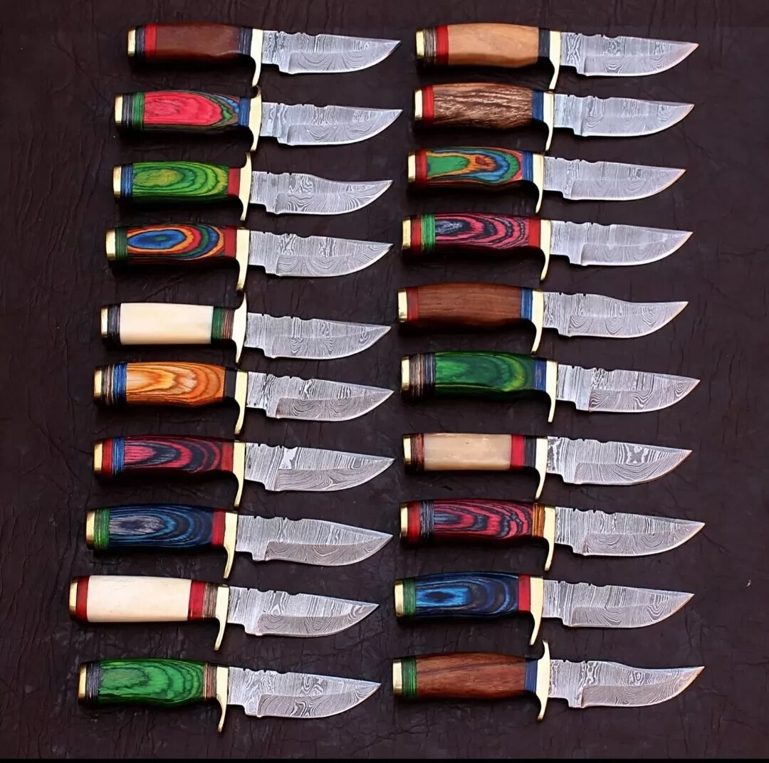 LOT OF 20 6" CUSTOM HANDMADE DAMASCUS STEEL MIX HUNTING SKINNER KNIFE