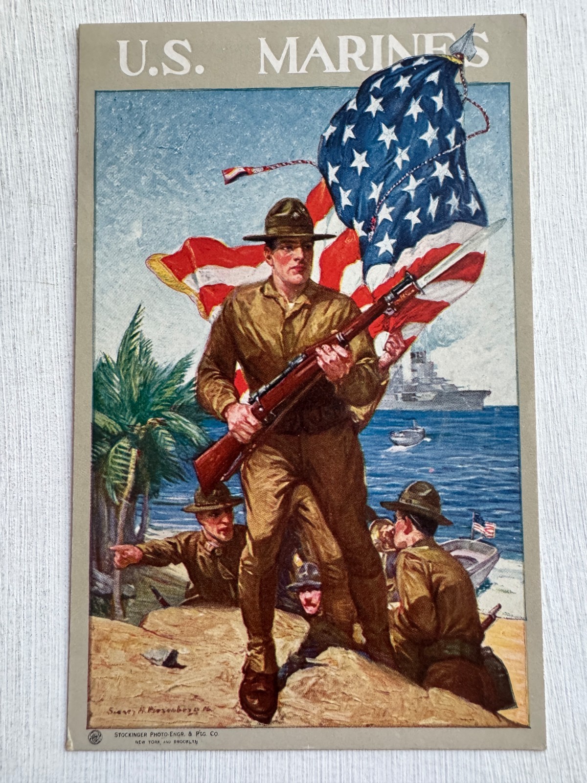 Vintage 1916 WWI Poster as a Postcard- U.S. Marines in a Landing Party