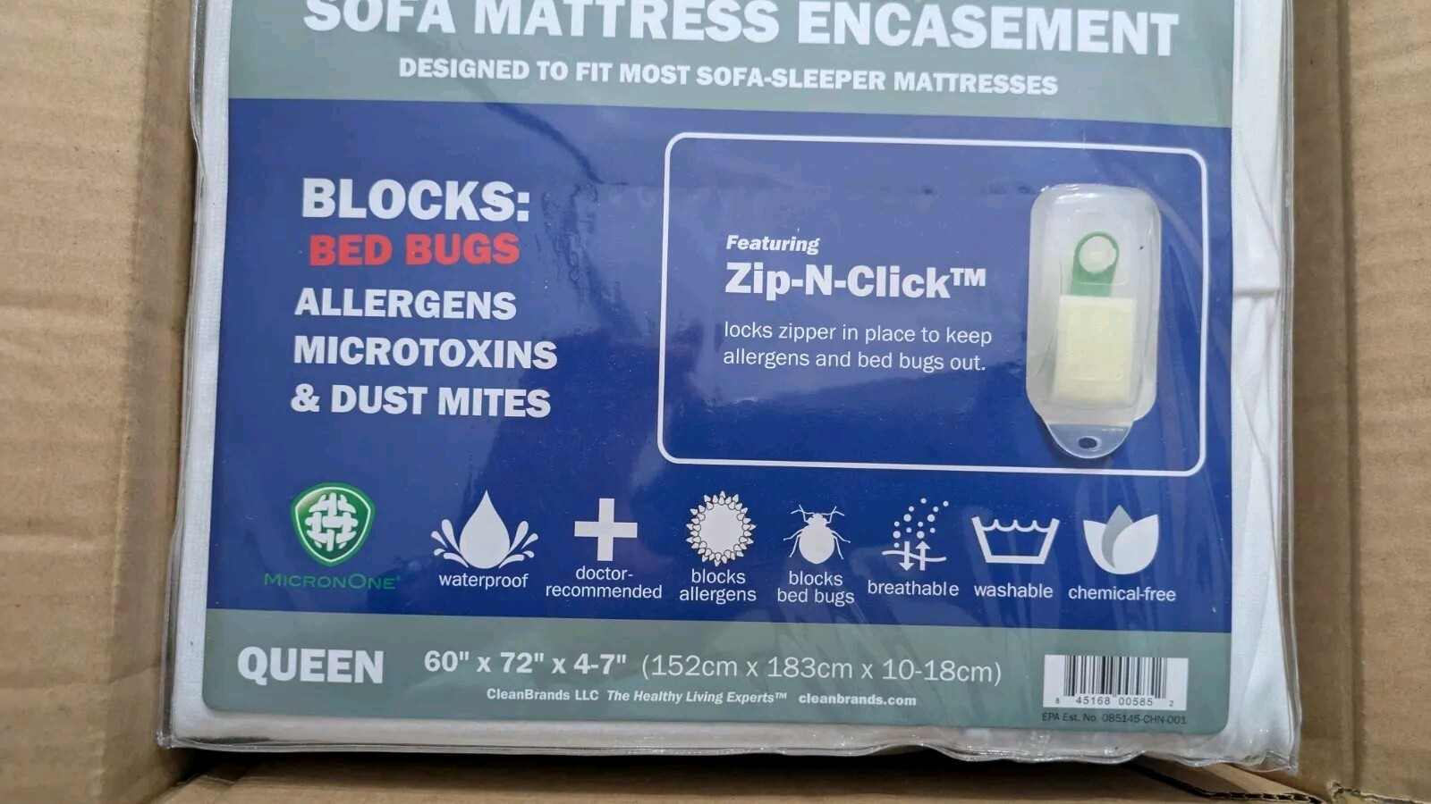 Cleanrest Pro Sofa Bed Mattress Encasement, Queen 60"x72"x4 To 7" Zip N Click