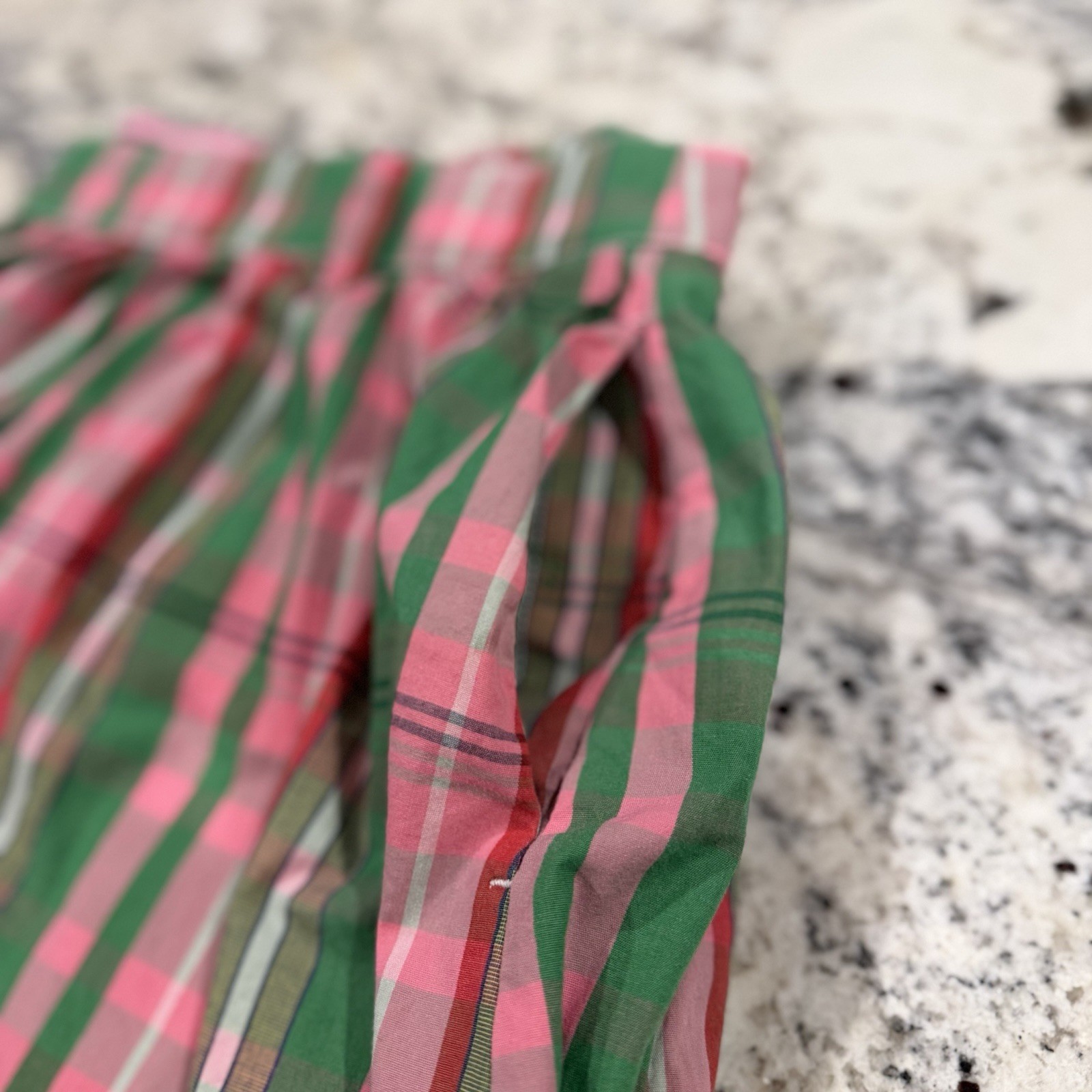 J CREW Midi Skirt 16 Pink Green Plaid Check Organic Cotton Button Front Pocket