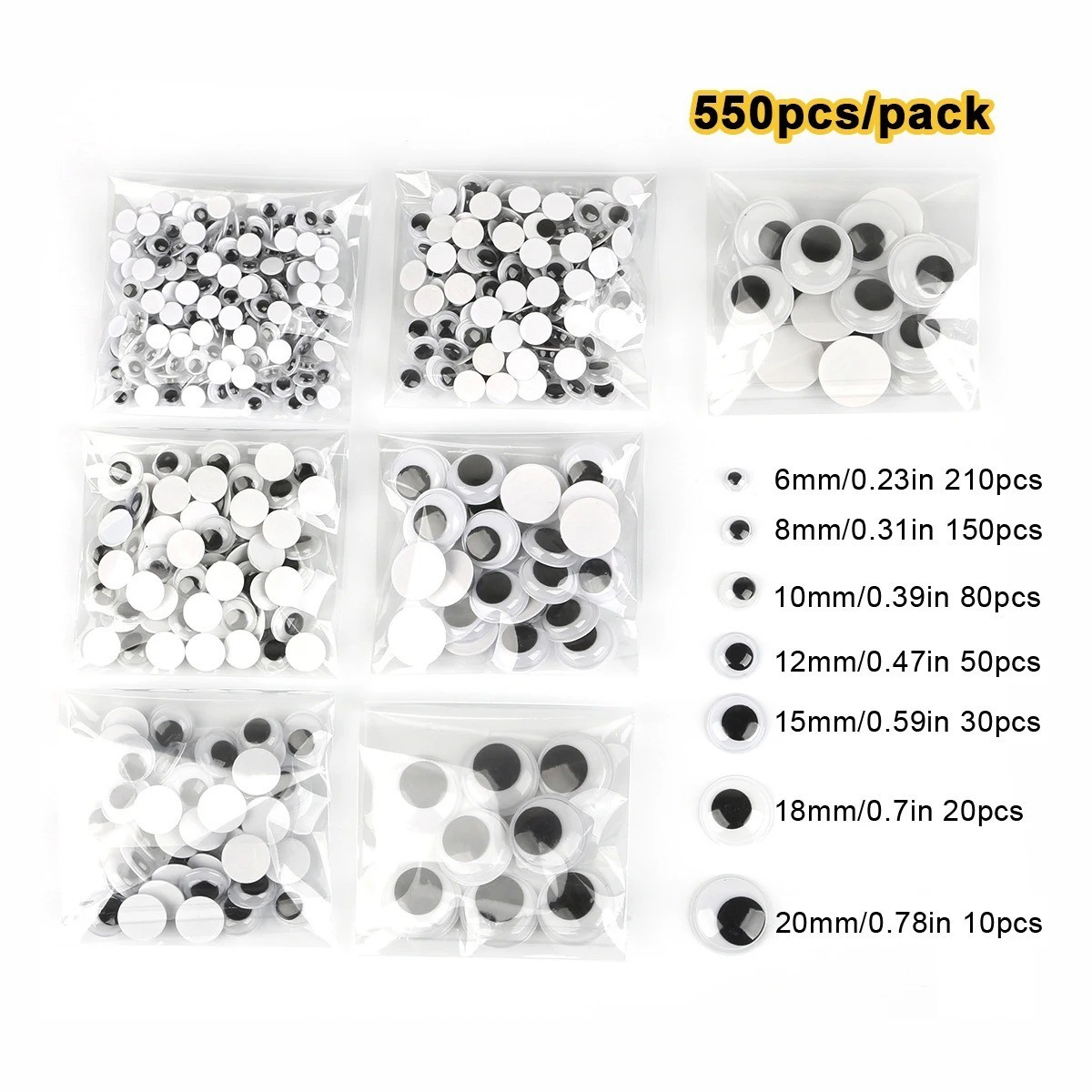 100/200/550 Pieces Wiggle Googly Eyes Self Adhesive (Assorted Sizes) Craft