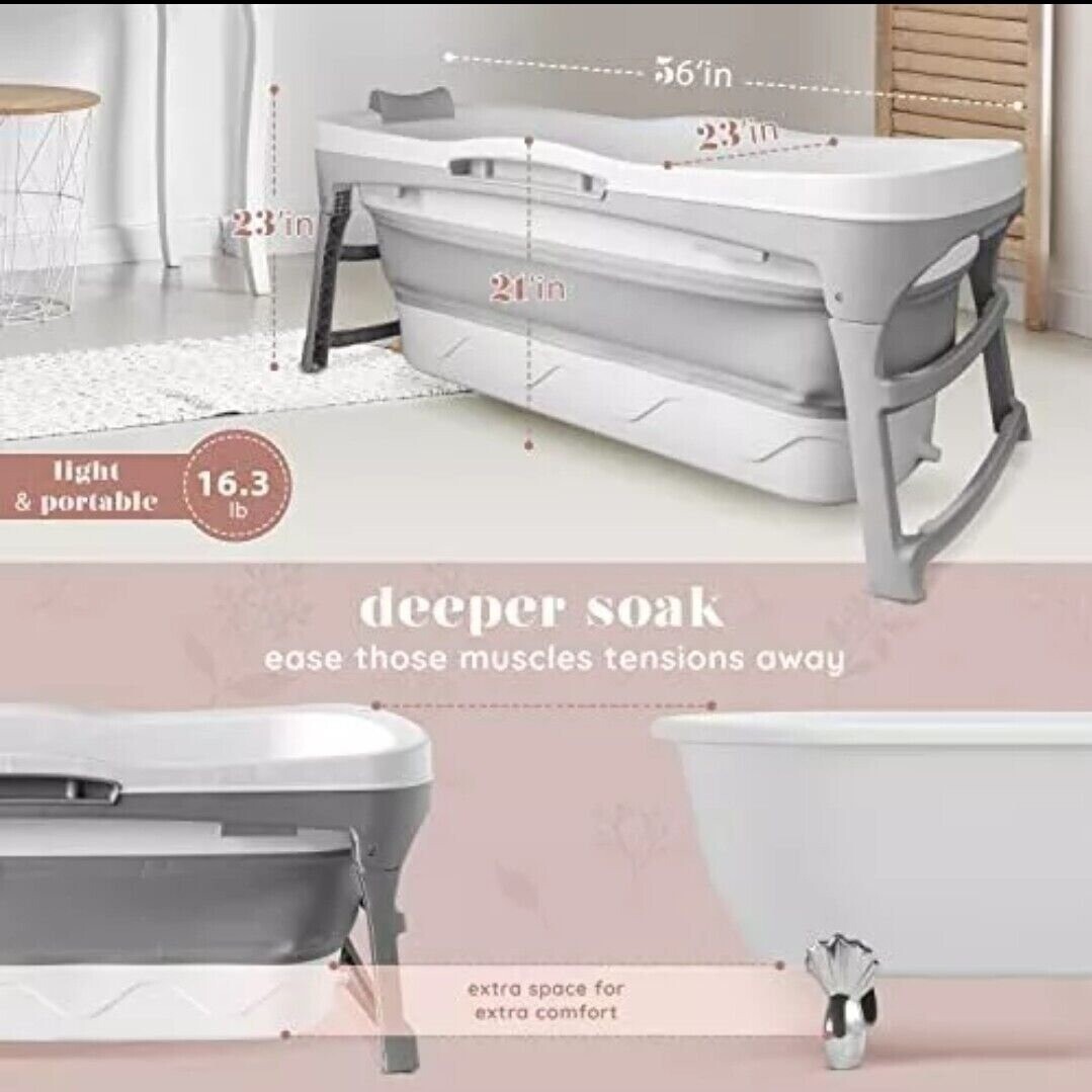 Portable Bathtub for Adult Large 56'in Foldable Collapsible tub Soaking Bath