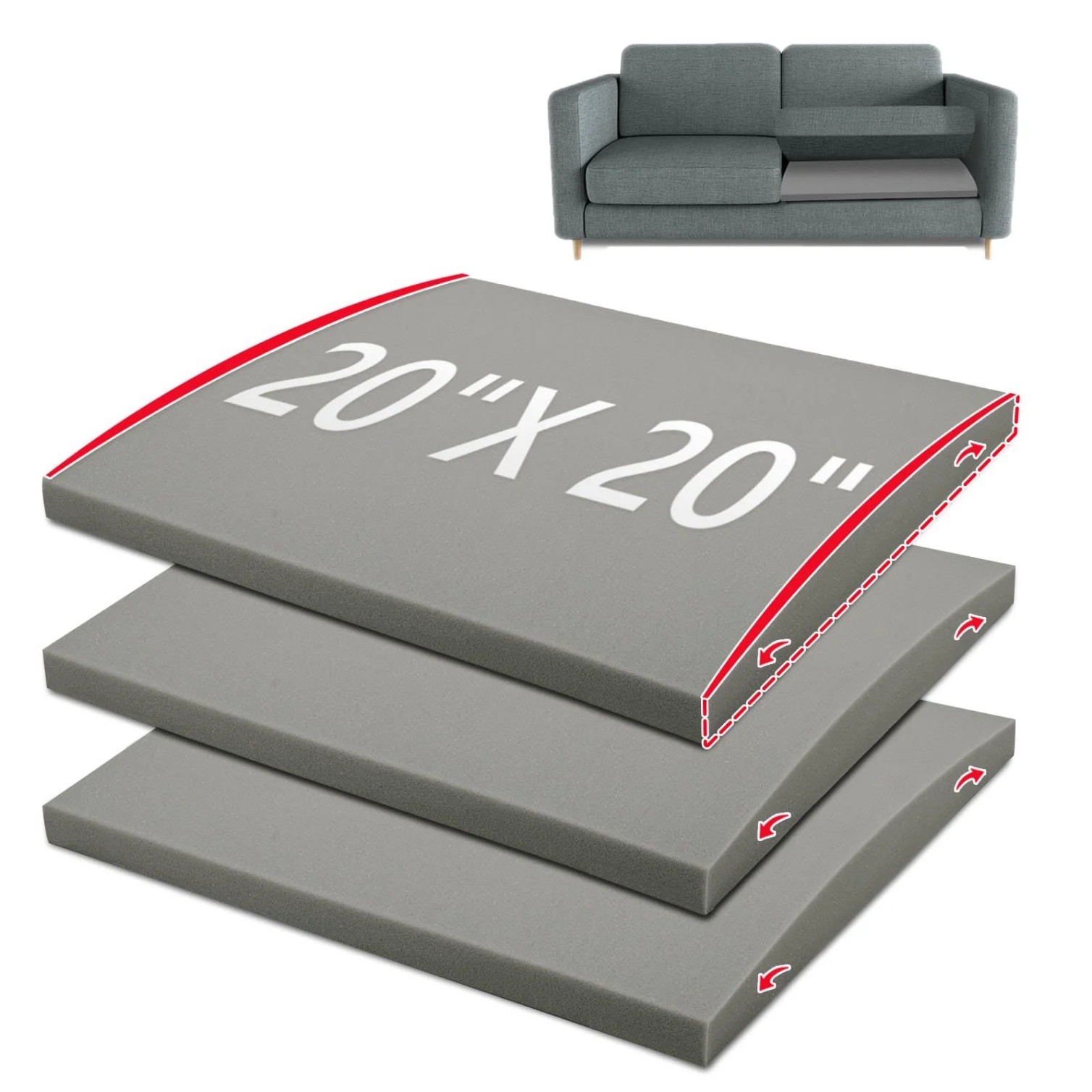 20" x 20" 3PCS Couch Cushion Support for Sagging Seat Curve Sofa Cushion Support