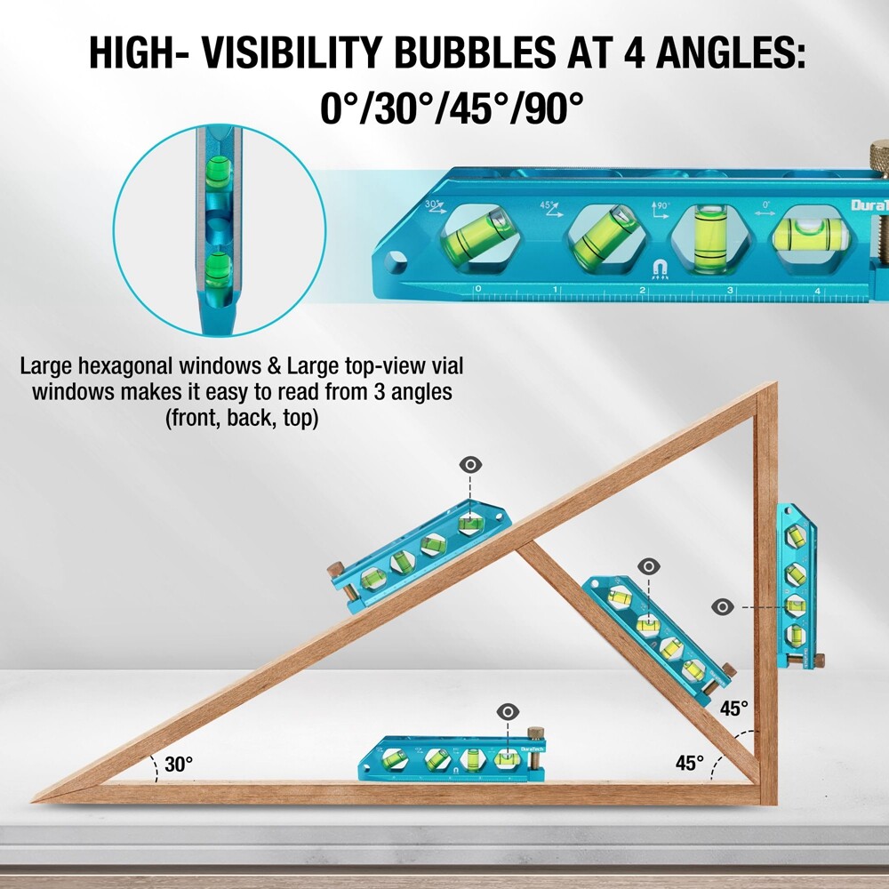 DURATECH 3PC Level Tool Set Magnetic Torpedo 2.5" 6.25" 8" Levels 0°-90° Bubbles