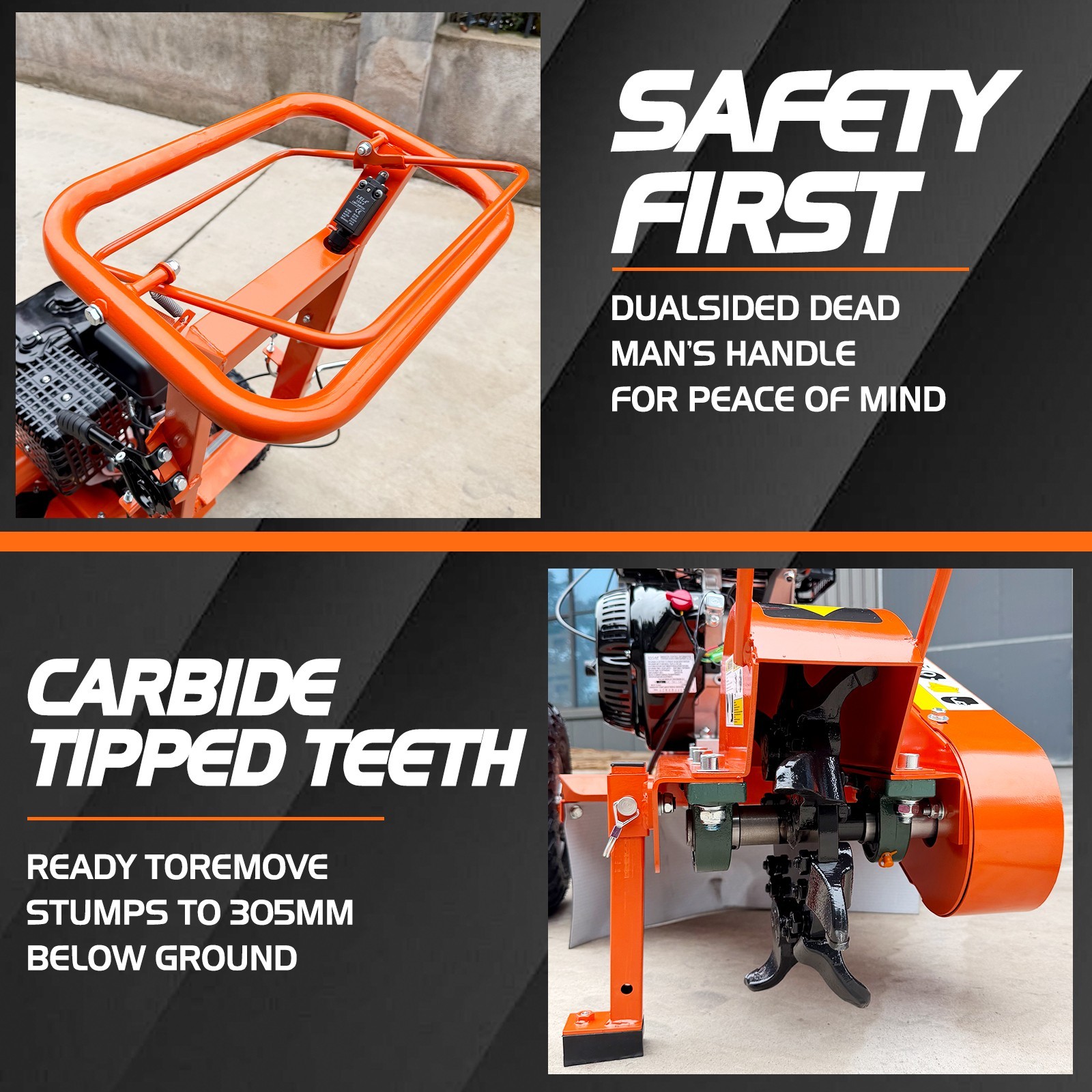 15HP 420CC Gas Stump Grinder Walk-Behind 15" Cutting Height 10" Depth